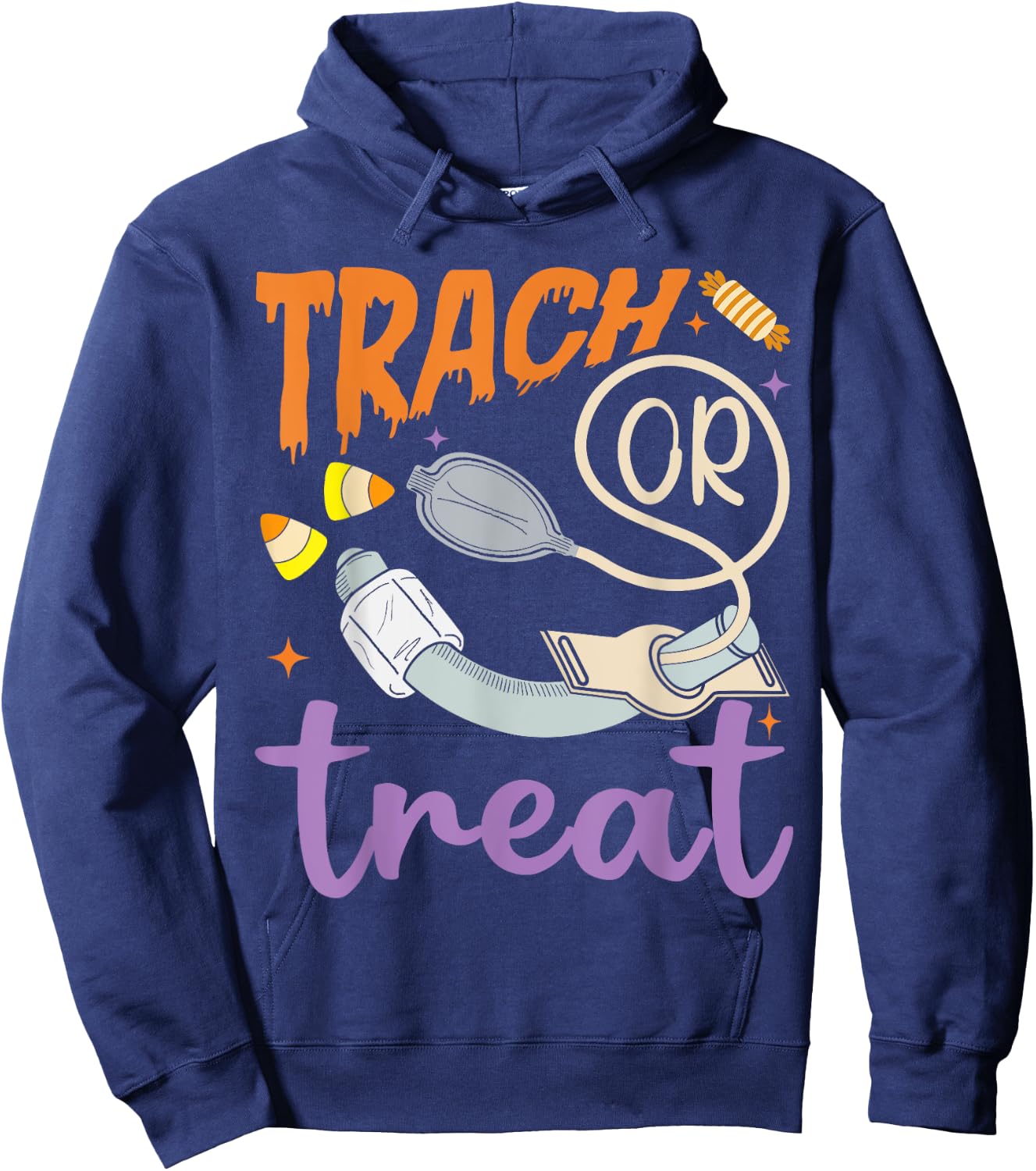 Trach Or Treat Nurse Respiratory Therapist ICU RN Halloween Hoodie - Hoodie | Navy