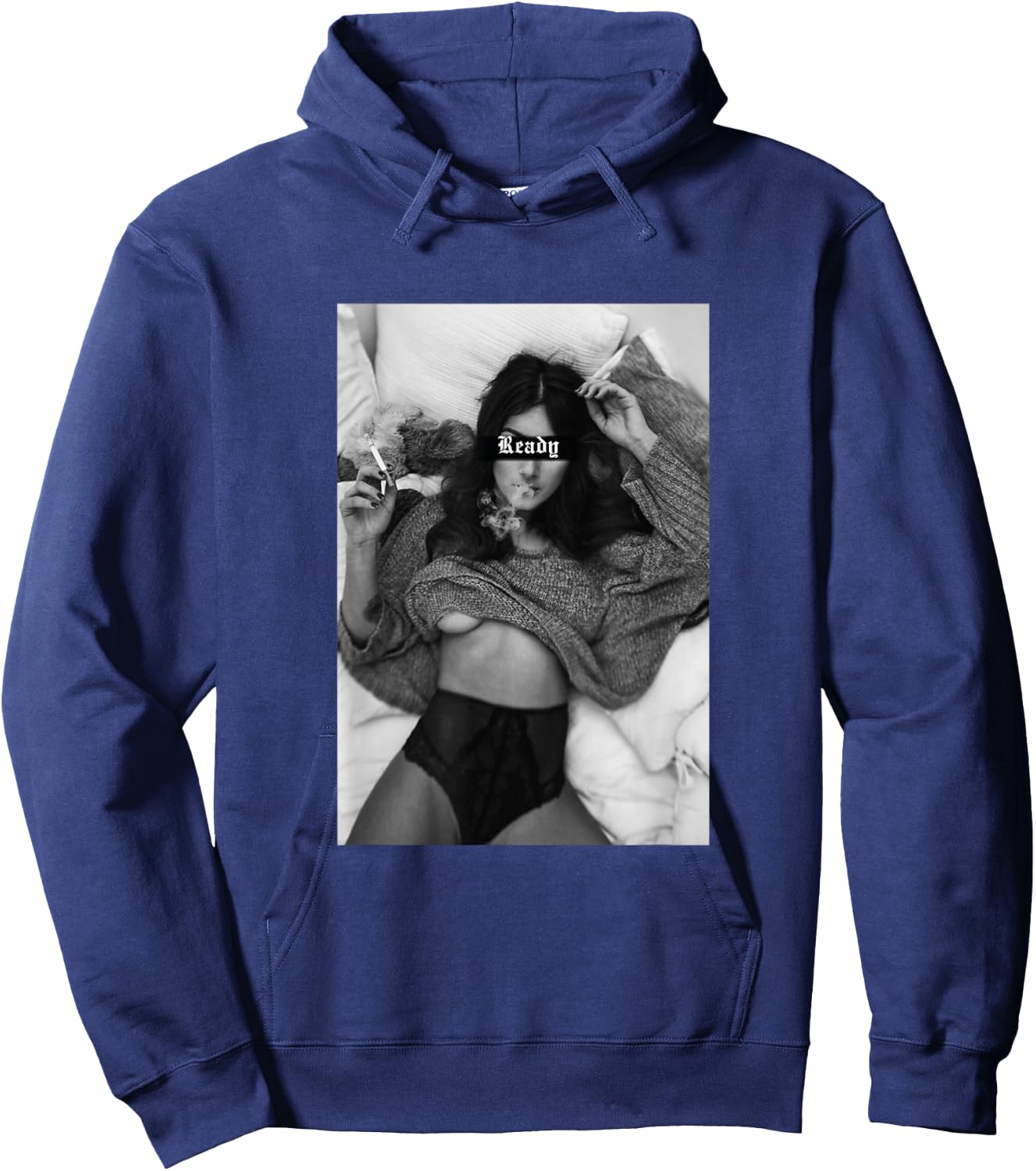schwarz Weiß t shirt Motiv sexy Frau ist bereit interwäsche Hoodie - Hoodie | Navy