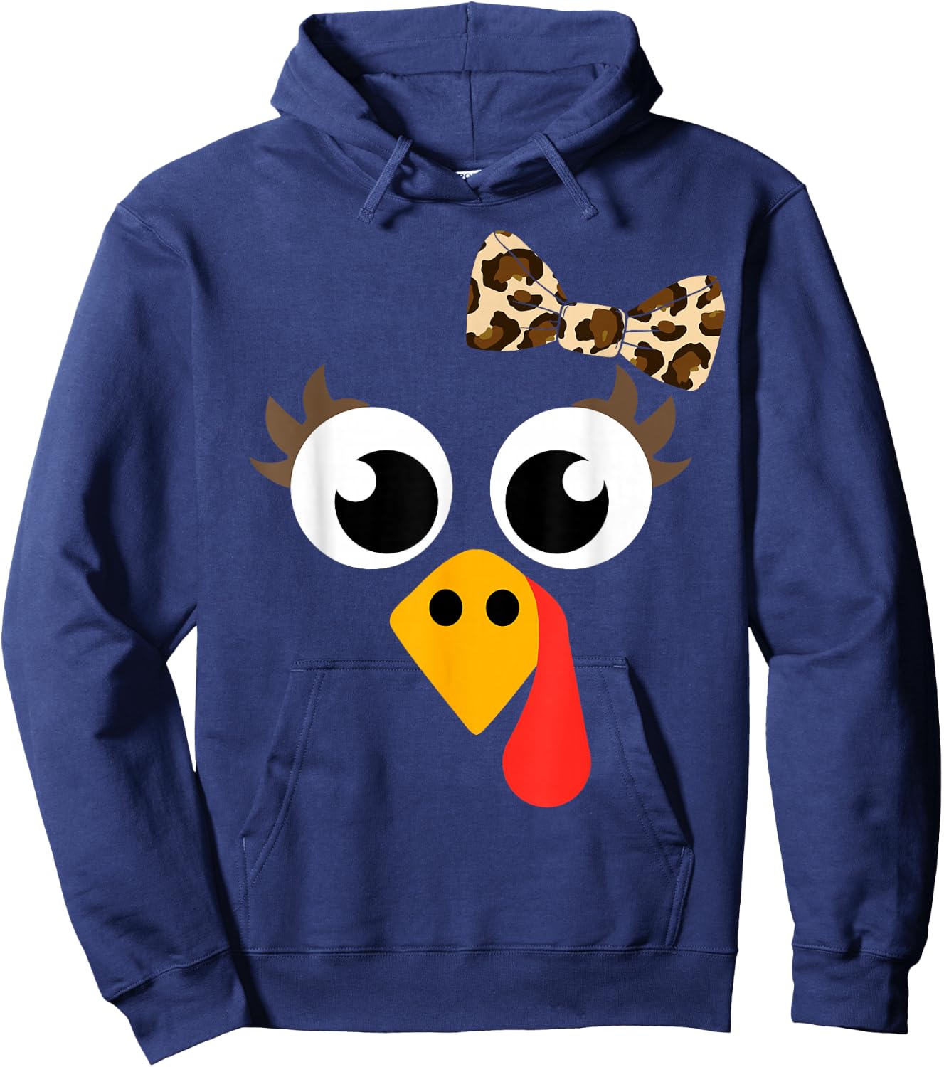 Cute Turkey face with Leopard Bow for Thanksgiving Girl Hoodie - Hoodie | Navy