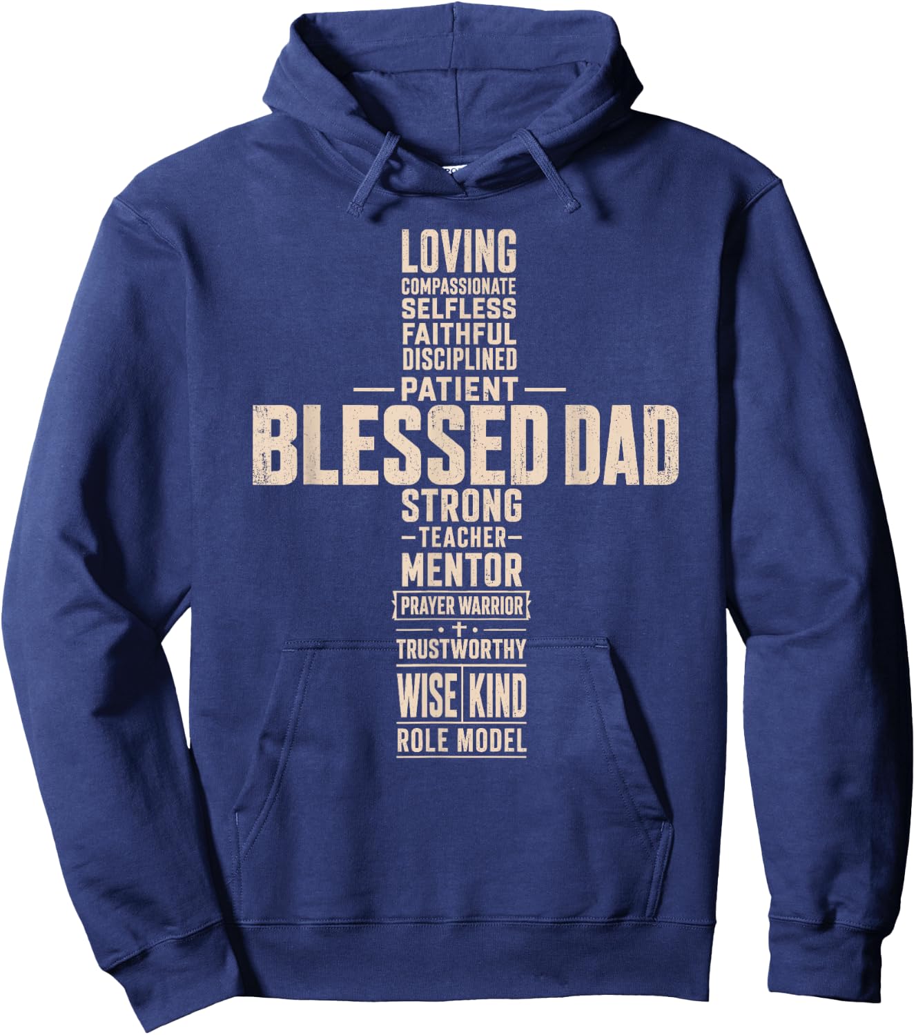 Blessed Dad Christian Cross Father's Day Minimalist Men Hoodie - Hoodie | Navy