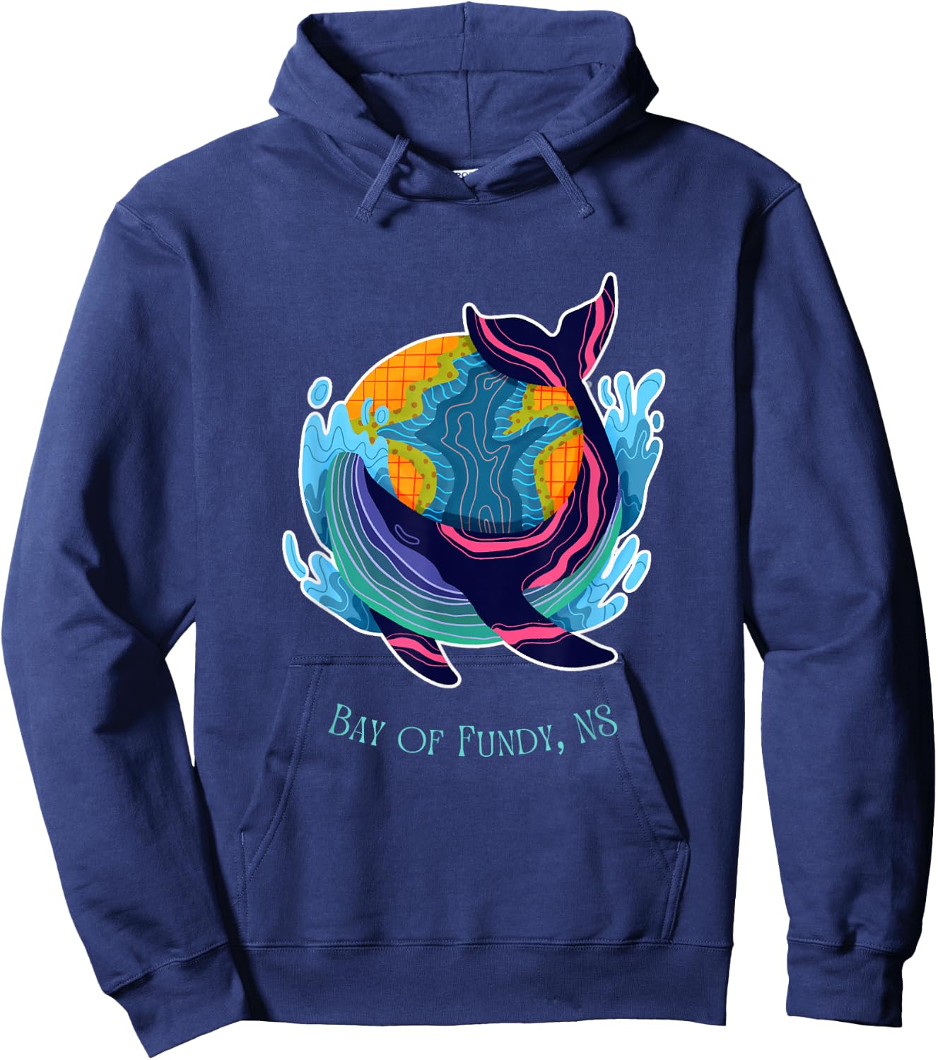 Bay Of Fundy, NS Colorful Abstract Indigo Whale Design Hoodie - Hoodie | Navy