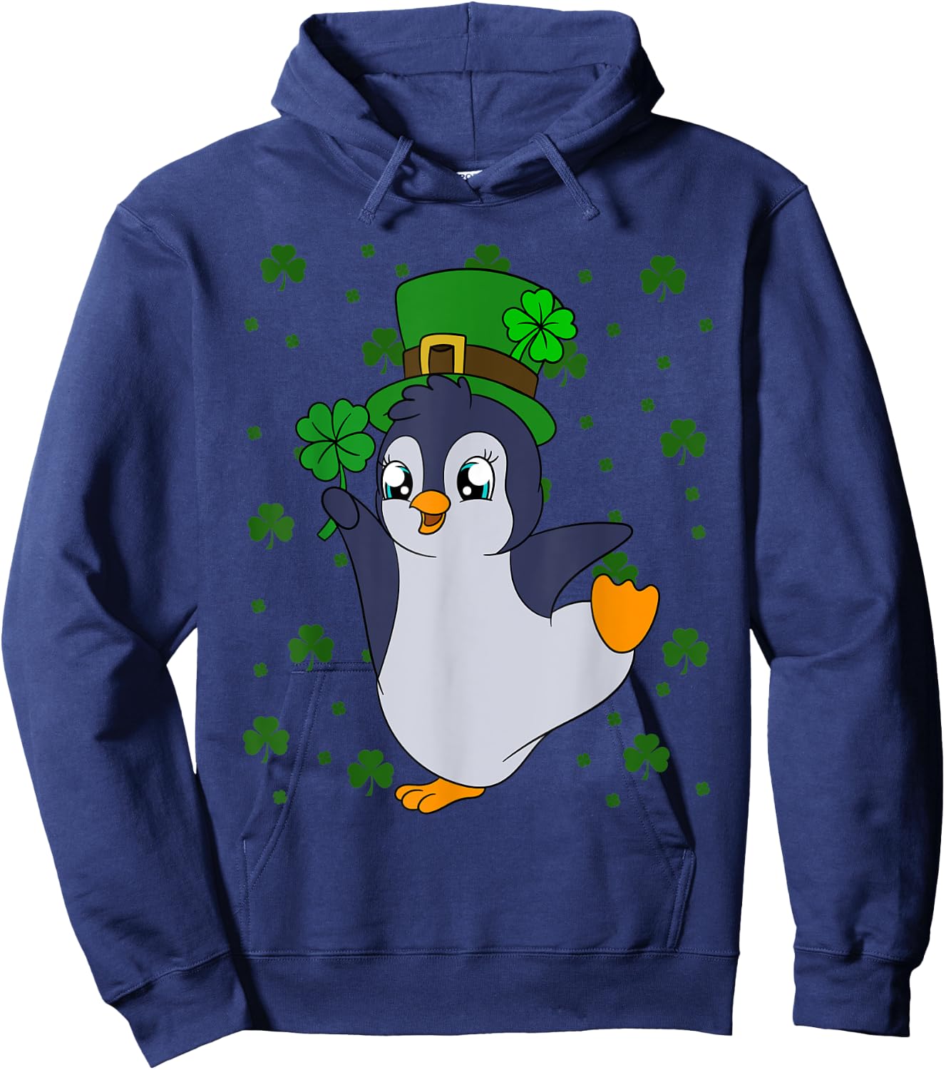 Cute Penguin Shamrocks Saint Patrick's Day Penguin Hoodie - Hoodie | Navy