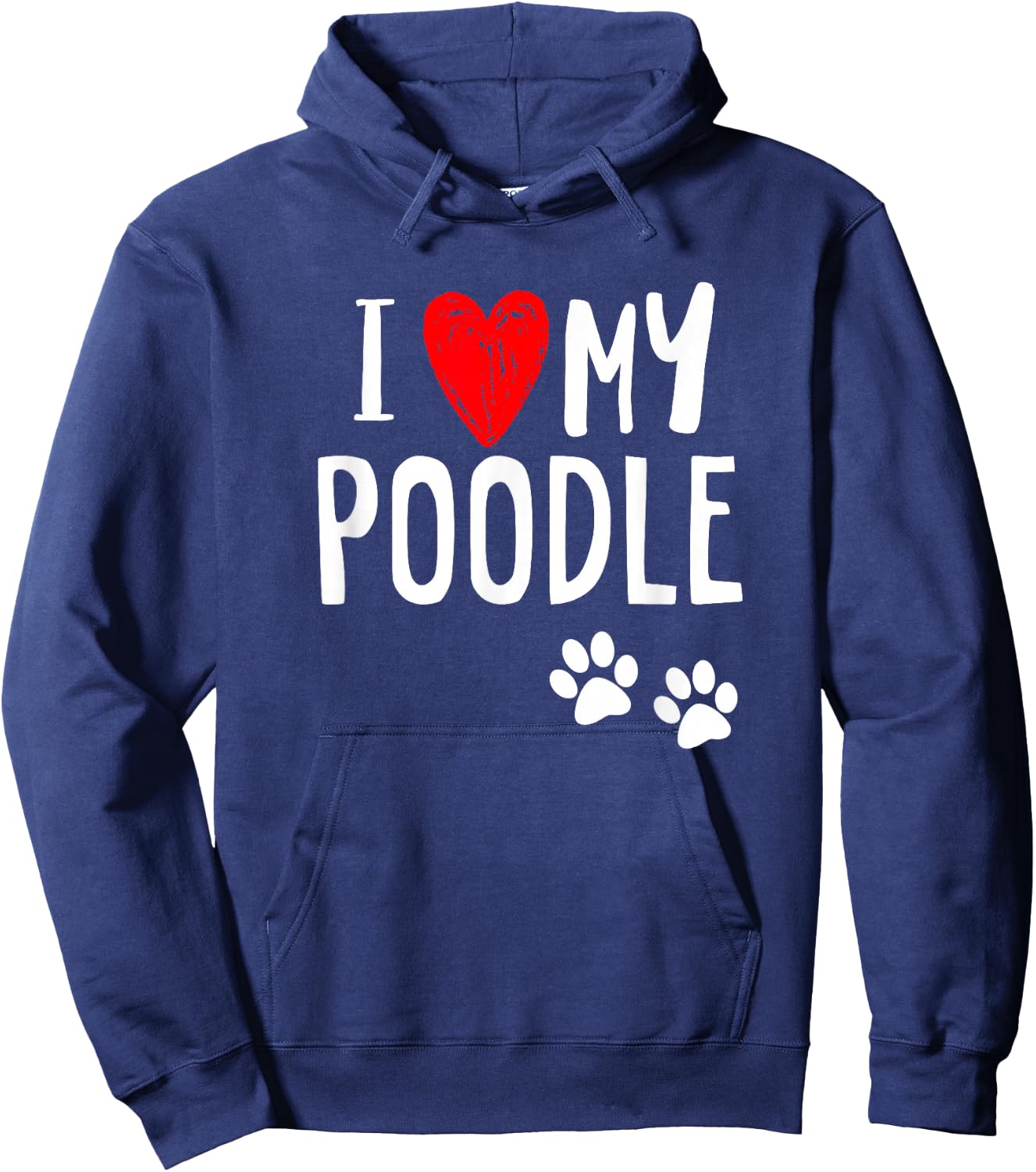 I Love My Poodle Heart Paw Dog Owner T Shirt Hoodie - Hoodie | Navy