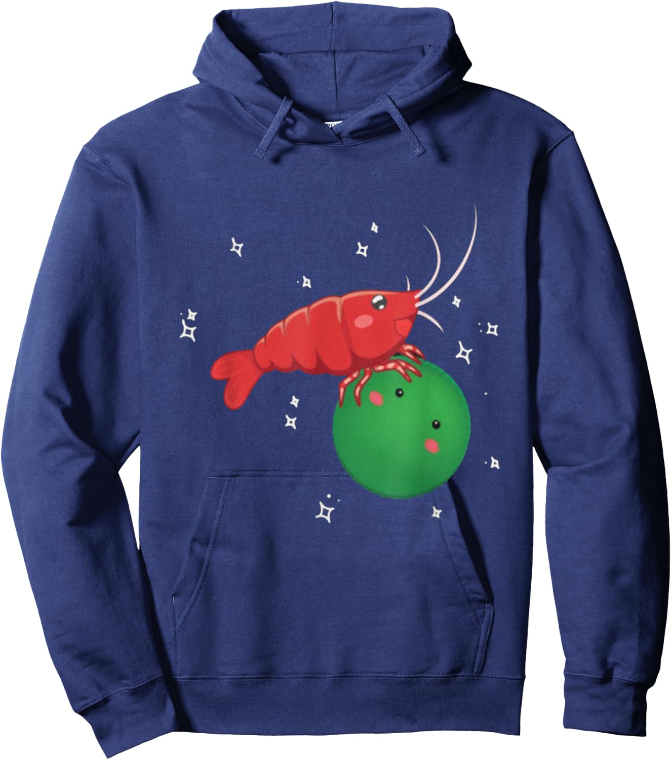 Cute Shrimp and Marimo Ball Buddies Hoodie - Hoodie | Navy