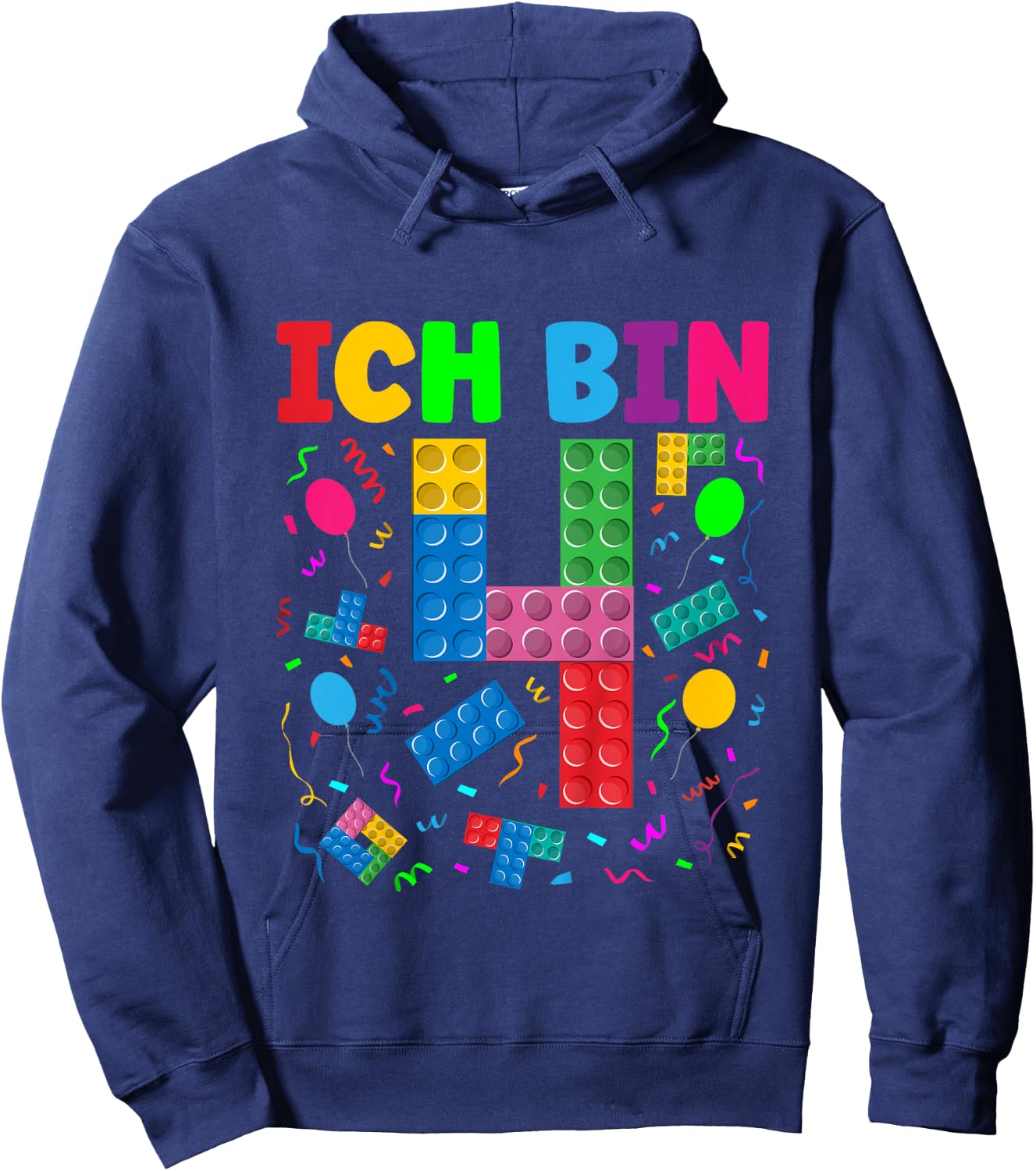 Children's with German Text "Ich bin 4 Building Blocks" 4th Birthday Boy Building Blocks, black Hoodie - Hoodie | Navy