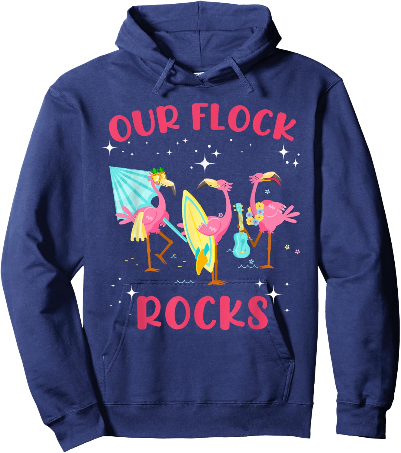 Our Flock Rocks Flamingo Matching Family Vacation Group Hoodie - Hoodie | Navy