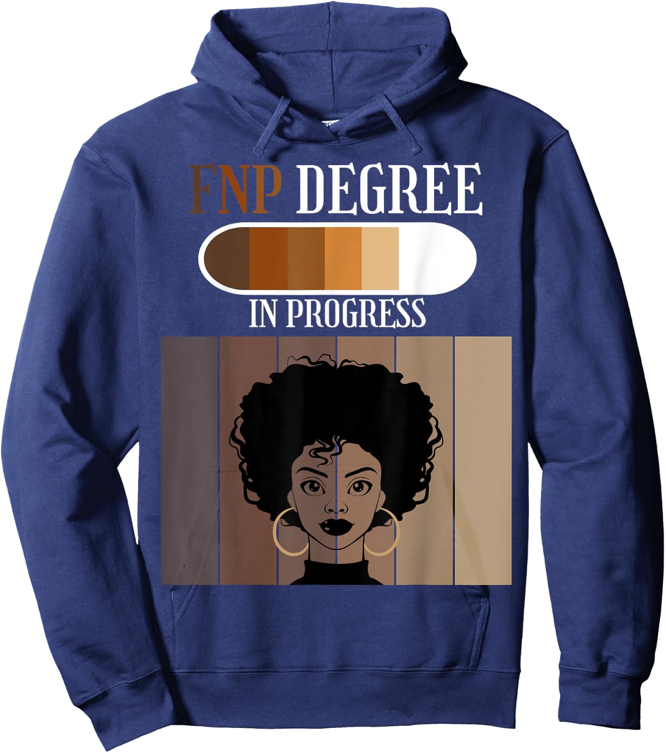 FNP In Progress Nursing Practice Student Black Afro Novelty Hoodie - Hoodie | Navy