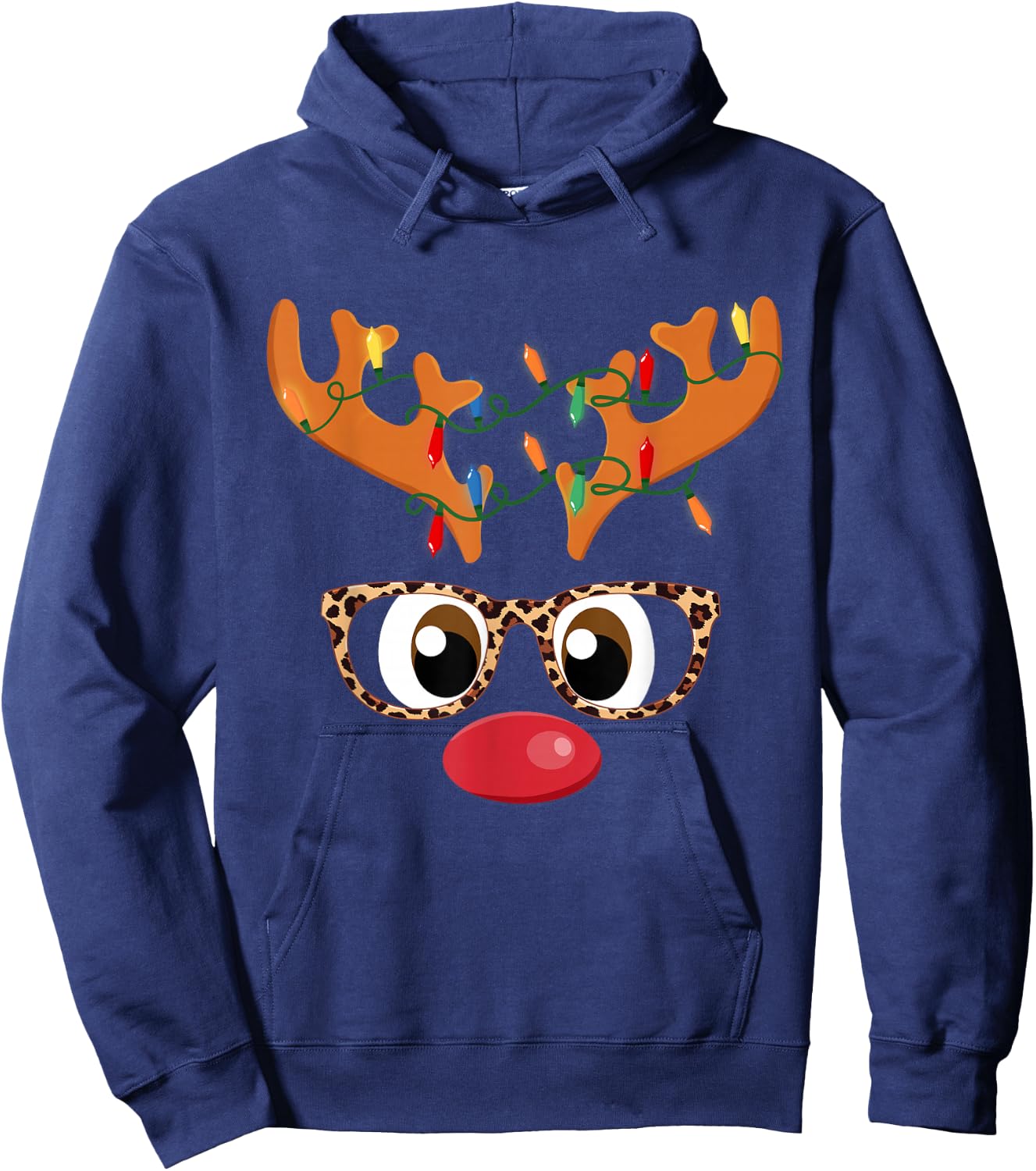 Reindeer Face Glasses Leopard Christmas Costume Girls Hoodie - Hoodie | Navy
