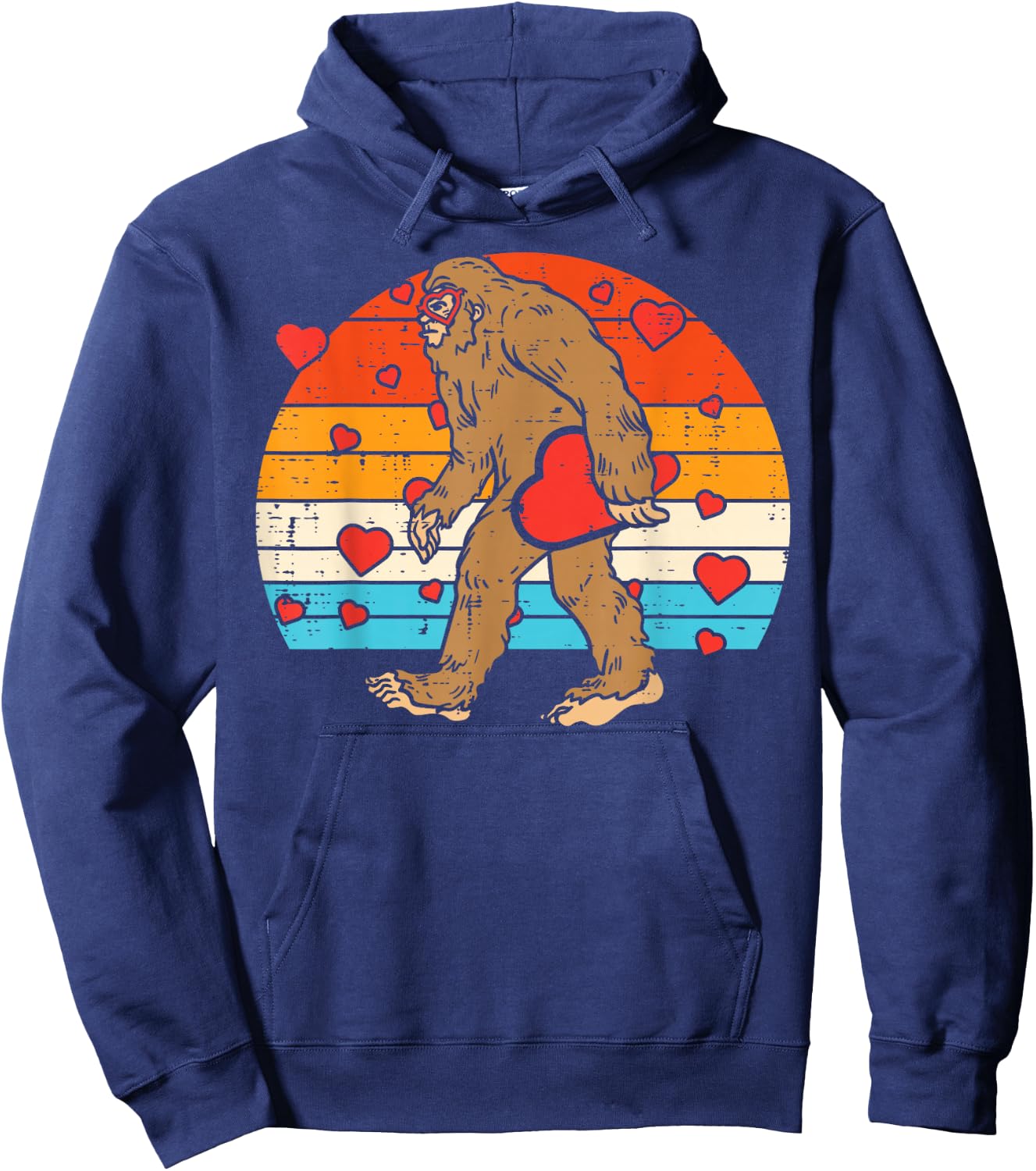 Bigfoot Sasquatch Retro Heart Funny Valentines Day Men Women Hoodie - Hoodie | Navy