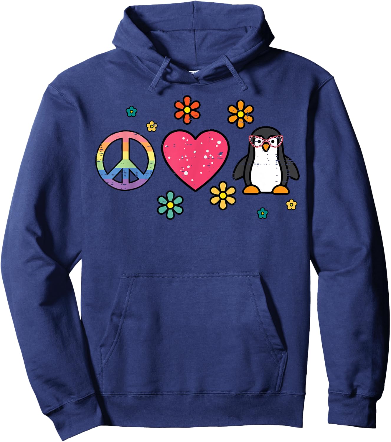 Peace Love Penguin Retro Groovy Hippie Women Girls Kids Men Hoodie - Hoodie | Navy