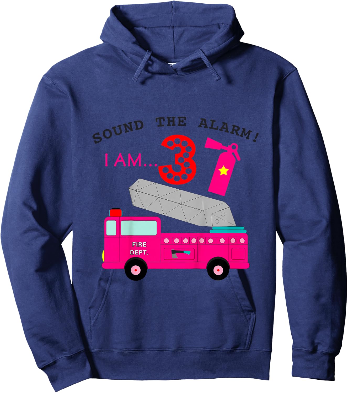 Birthday Girls 3 Pink Fire Truck Three Year Old Third Party Hoodie - Hoodie | Navy