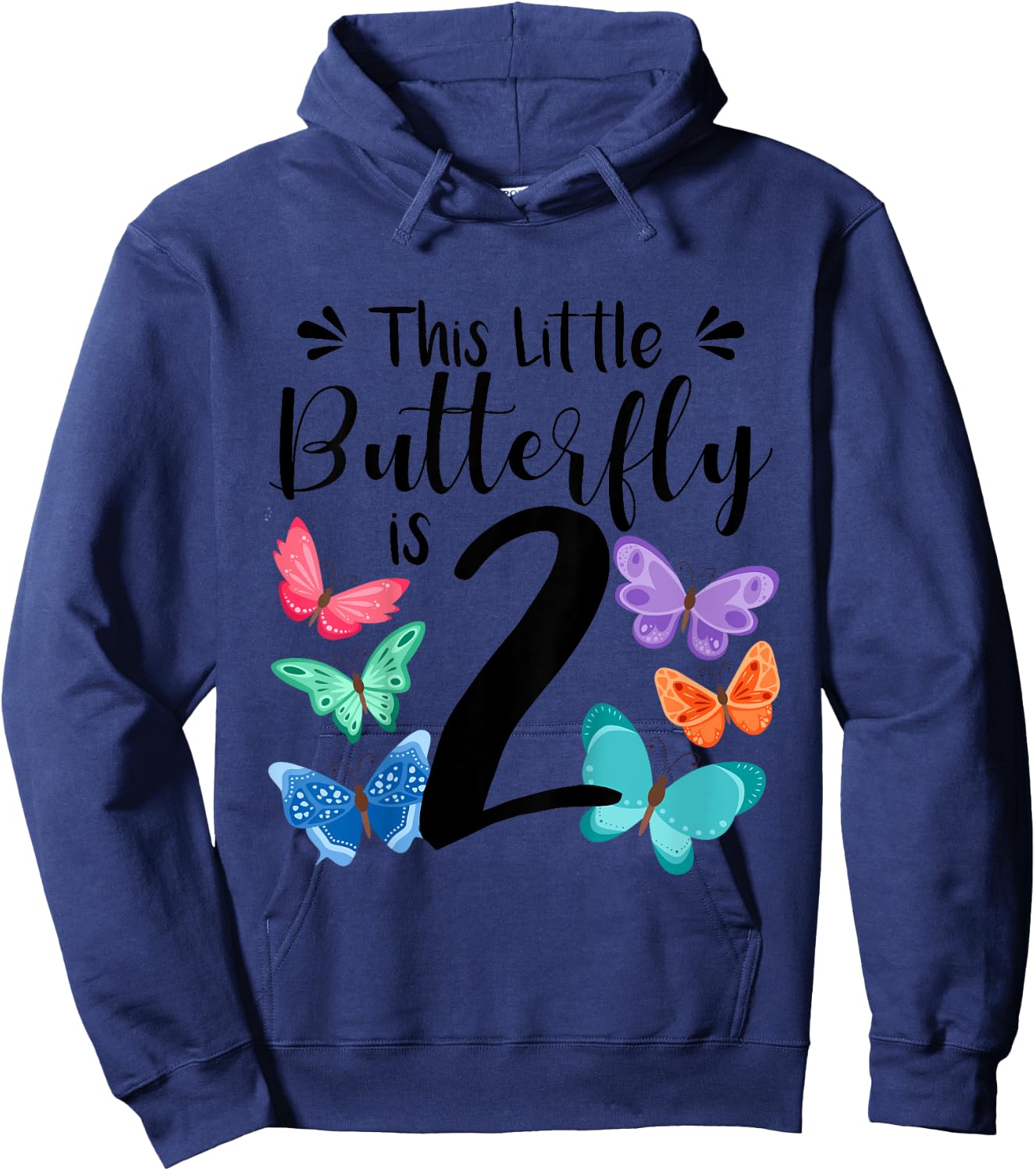 2 Year Old Butterfly Birthday Girls 2nd Girl Party Gift Hoodie - Hoodie | Navy
