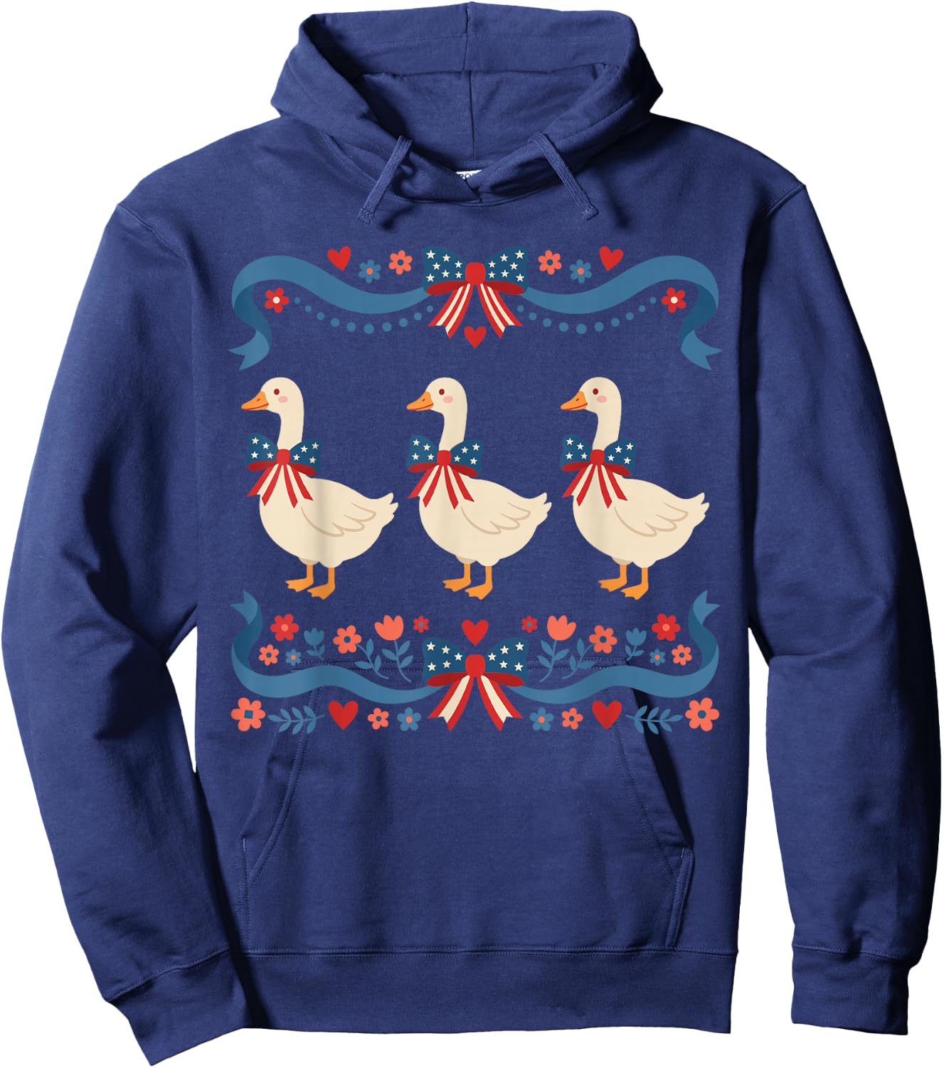 Patriotic Goose 4th of July Cute USA Vintage Coquette Bow Hoodie - Hoodie | Navy