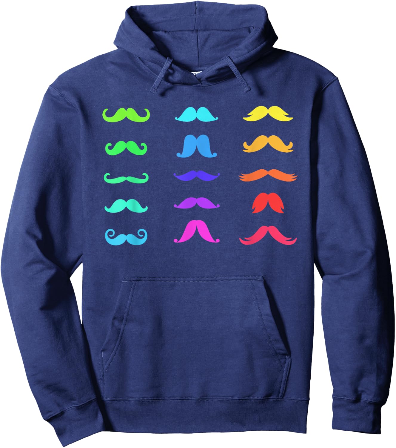 Colorful Mustaches Rainbow Fun Graphic Design Hoodie - Hoodie | Navy