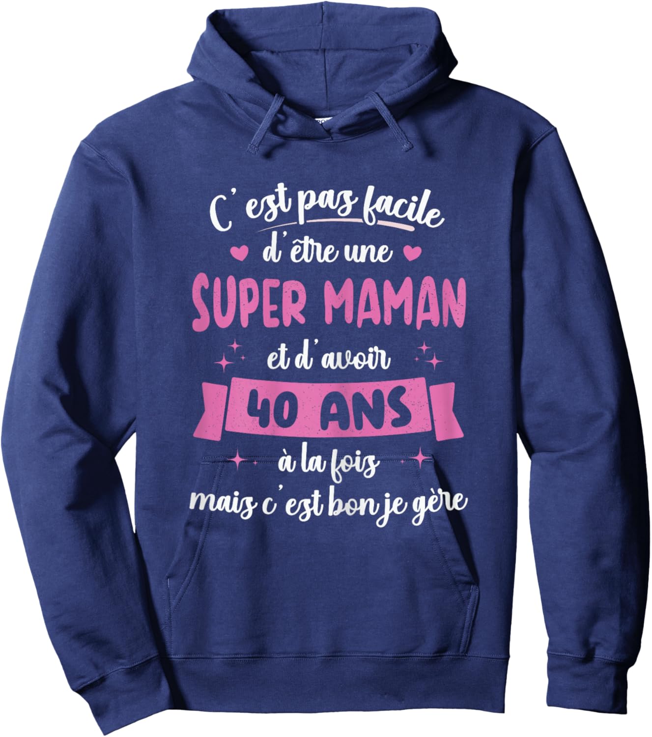 40 Years Funny Birthday Gift Super Mom , Black, Female X-Small Hoodie - Hoodie | Navy