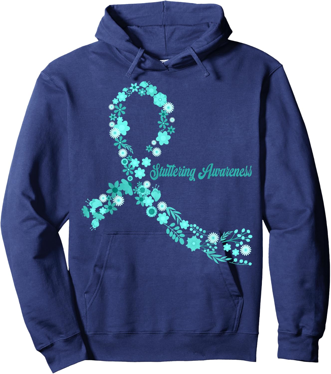 Stuttering Awareness Hippie Flower Teal Ribbon Support Hoodie - Hoodie | Navy