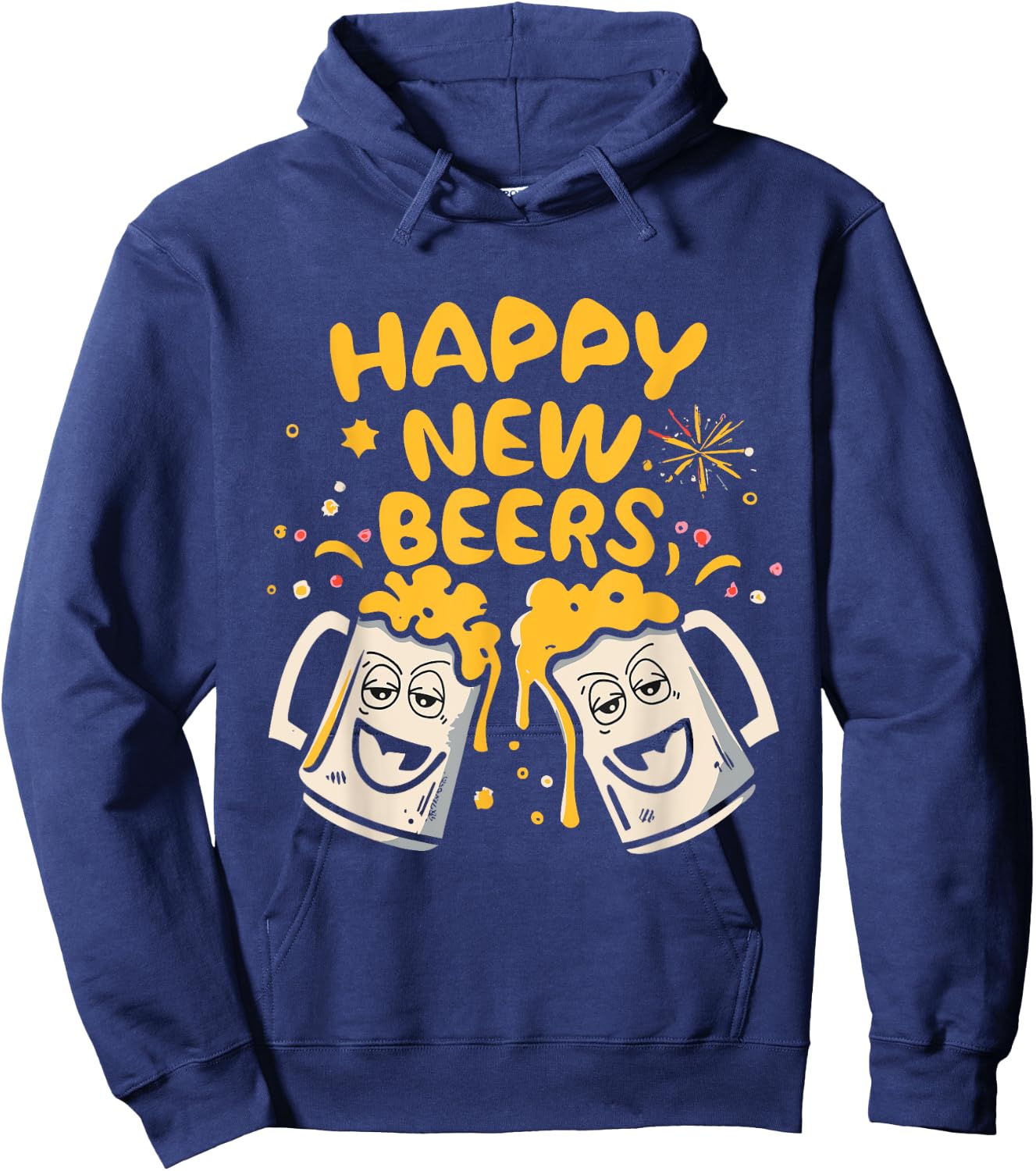 NYE Happy New Beers Partygoers December Night Holiday Season Hoodie - Hoodie | Navy