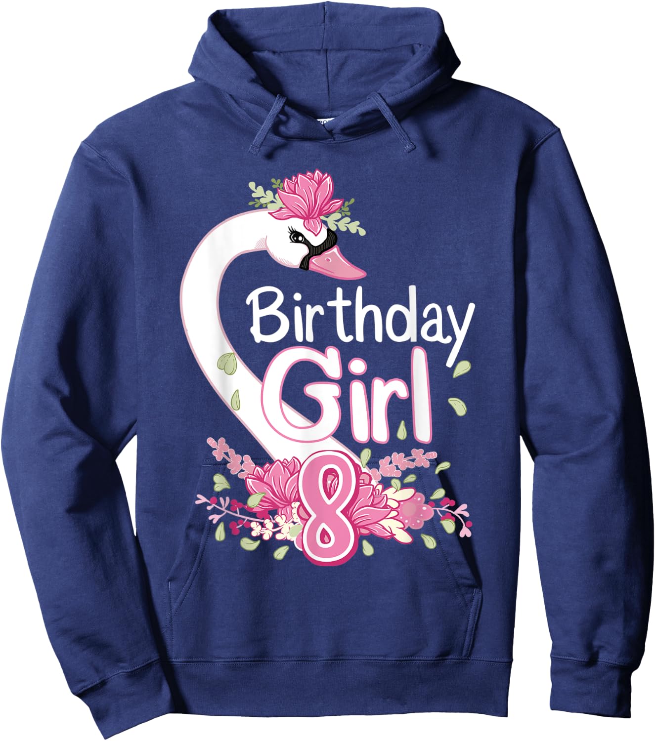 8th Birthday Wildlife Swan Animal 8 Year Old Birthday Girl Hoodie - Hoodie | Navy