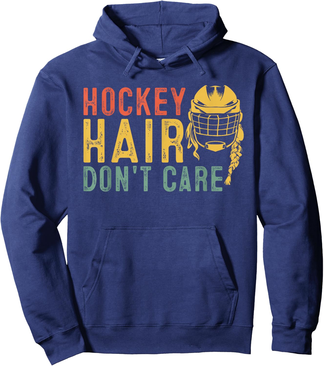 Retro 80s 90s Hockey Hair Don't Care shirt Funny Hockey Hoodie - Hoodie | Navy