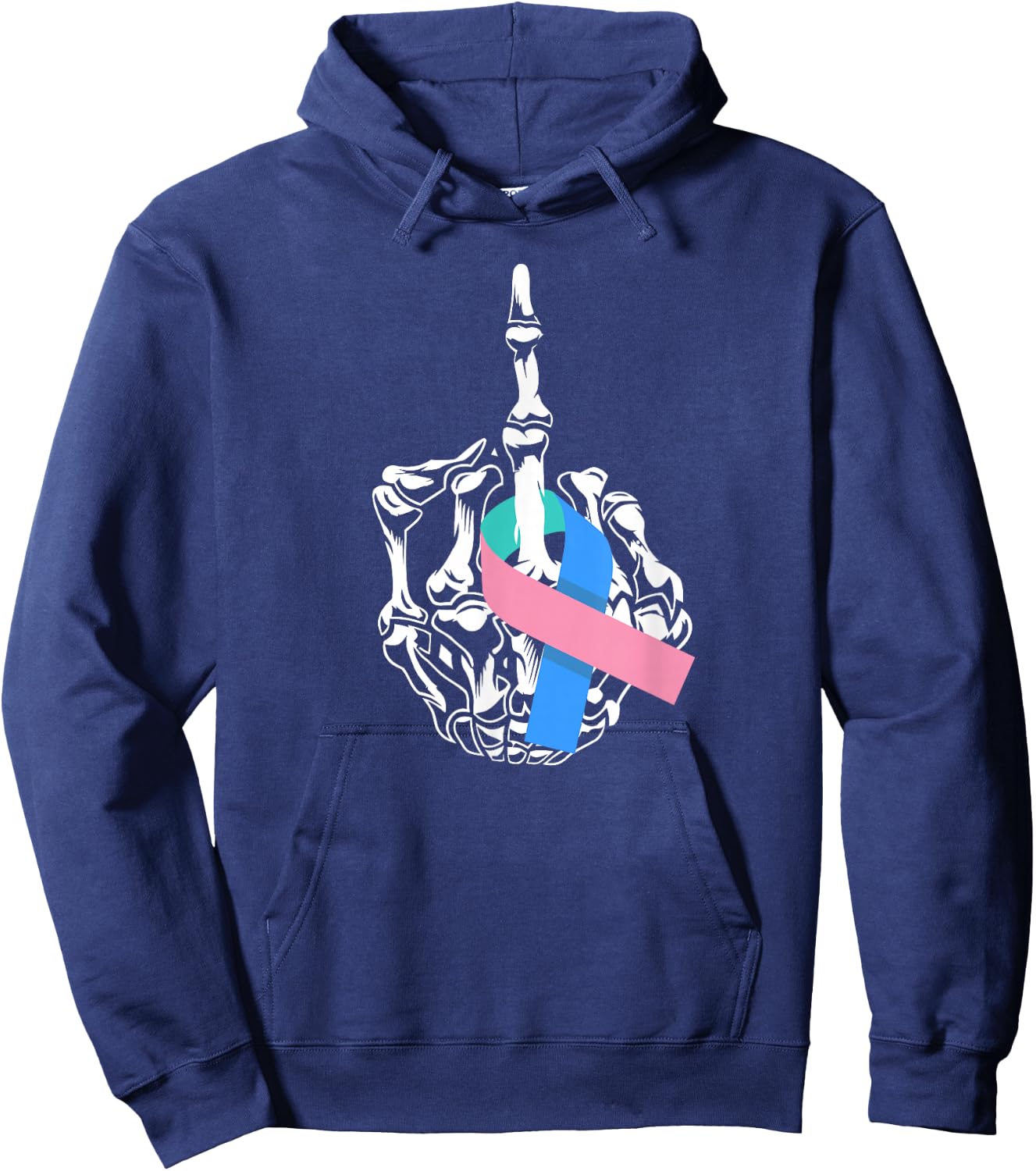 Fuck Thyroid Cancer Middle Finger Thyroid Cancer Awareness Hoodie - Hoodie | Navy