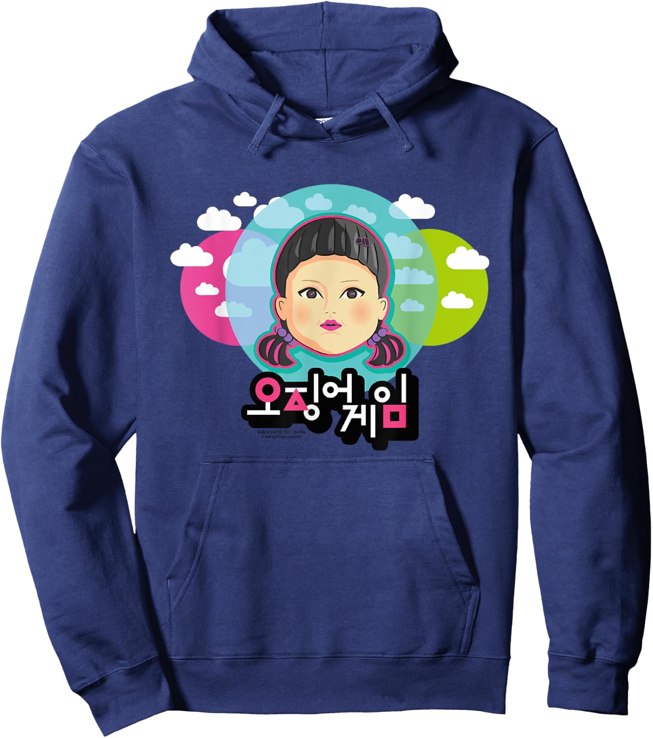 Squid Game Doll with clouds face Light Red Light Green , grey, S Hoodie - Hoodie | Navy