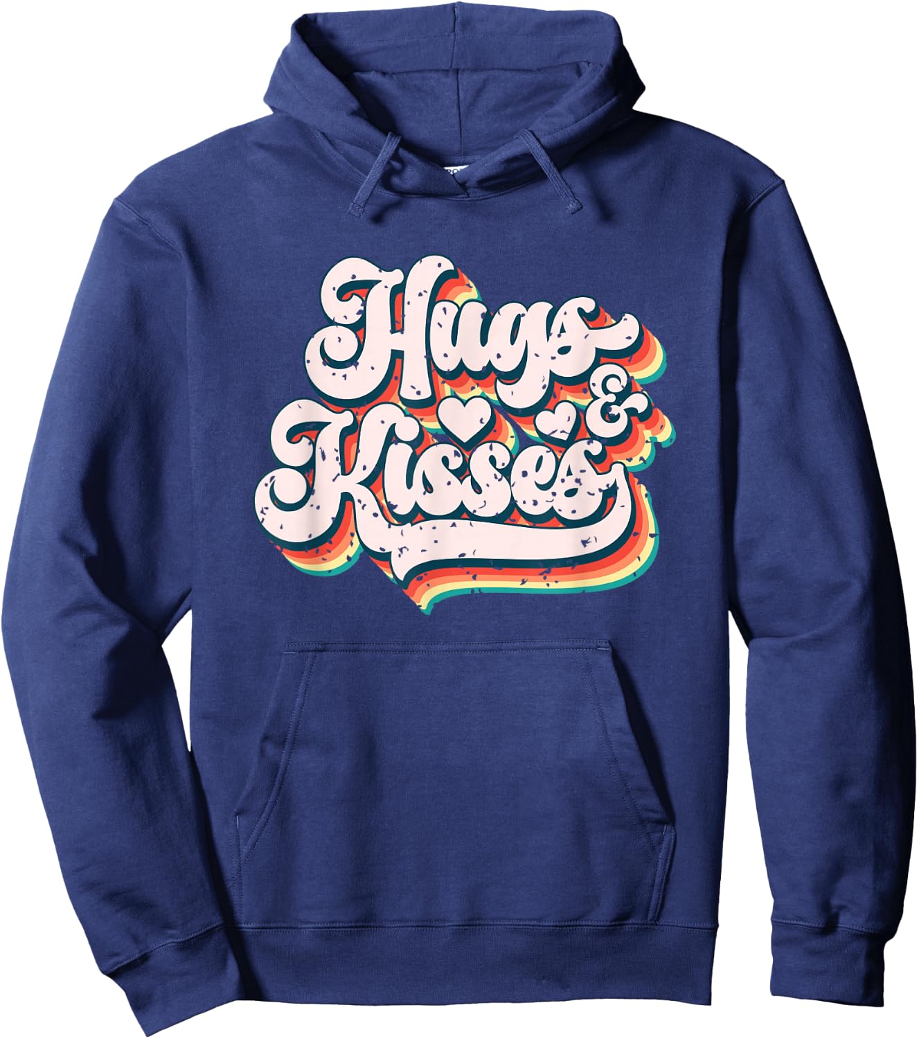 Vibrant Retro Typography Hugs And Kisses Hoodie - Hoodie | Navy