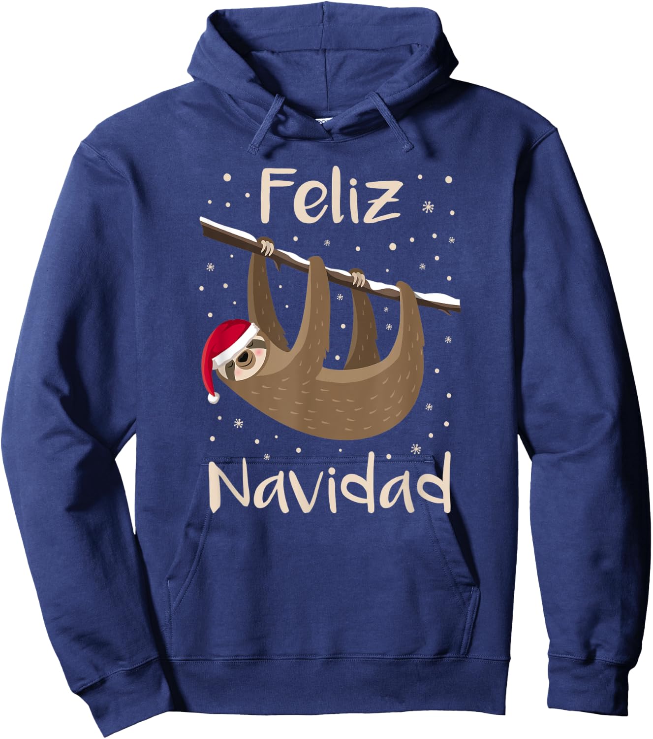 Feliz Navidad Sloth Santa Hat Merry Christmas Present Hoodie - Hoodie | Navy