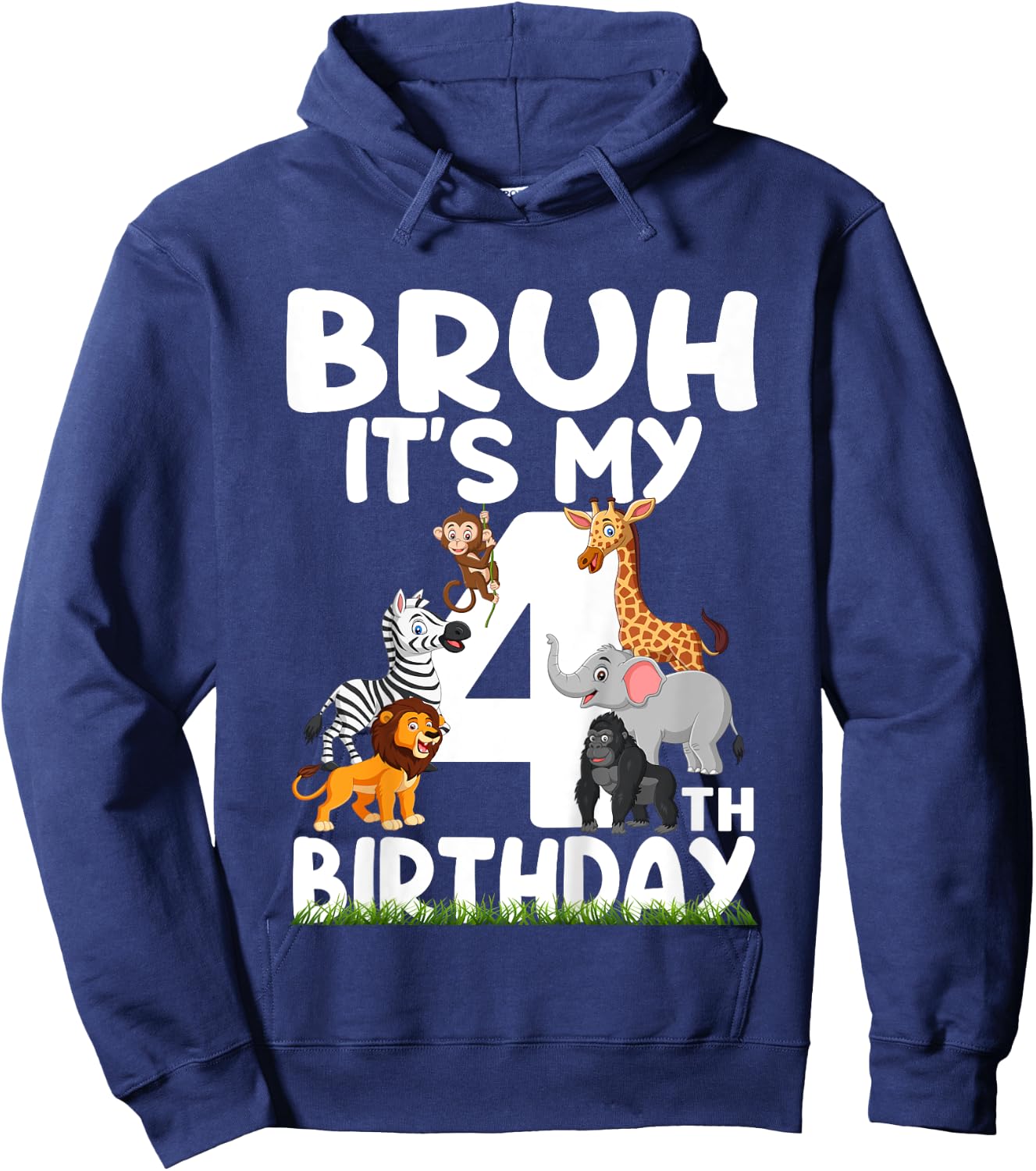 Kids Bruh It's My 4th Birthday Animals Jungle Safari 4 Year Old Hoodie - Hoodie | Navy