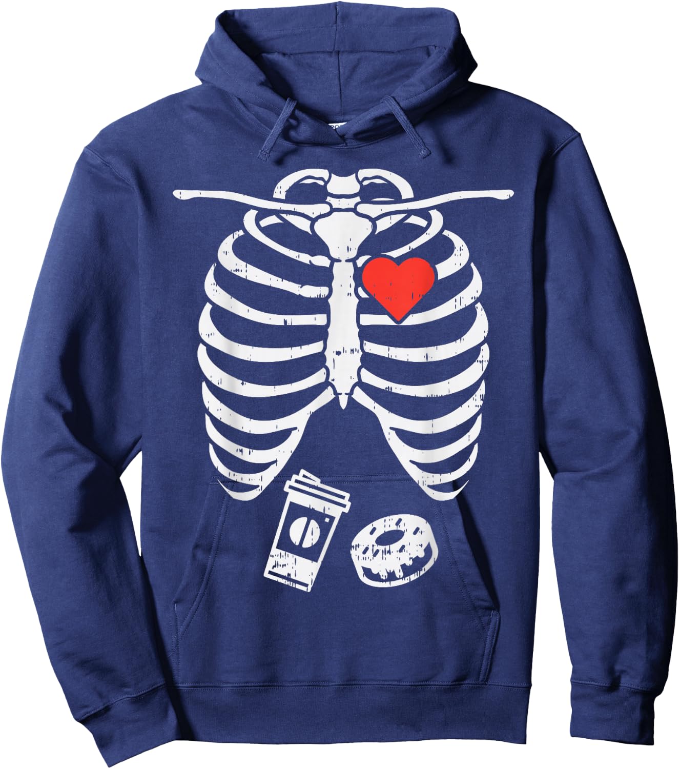 Skeleton X-Ray Donut Coffee Funny Halloween Pregnancy Dad Hoodie - Hoodie | Navy