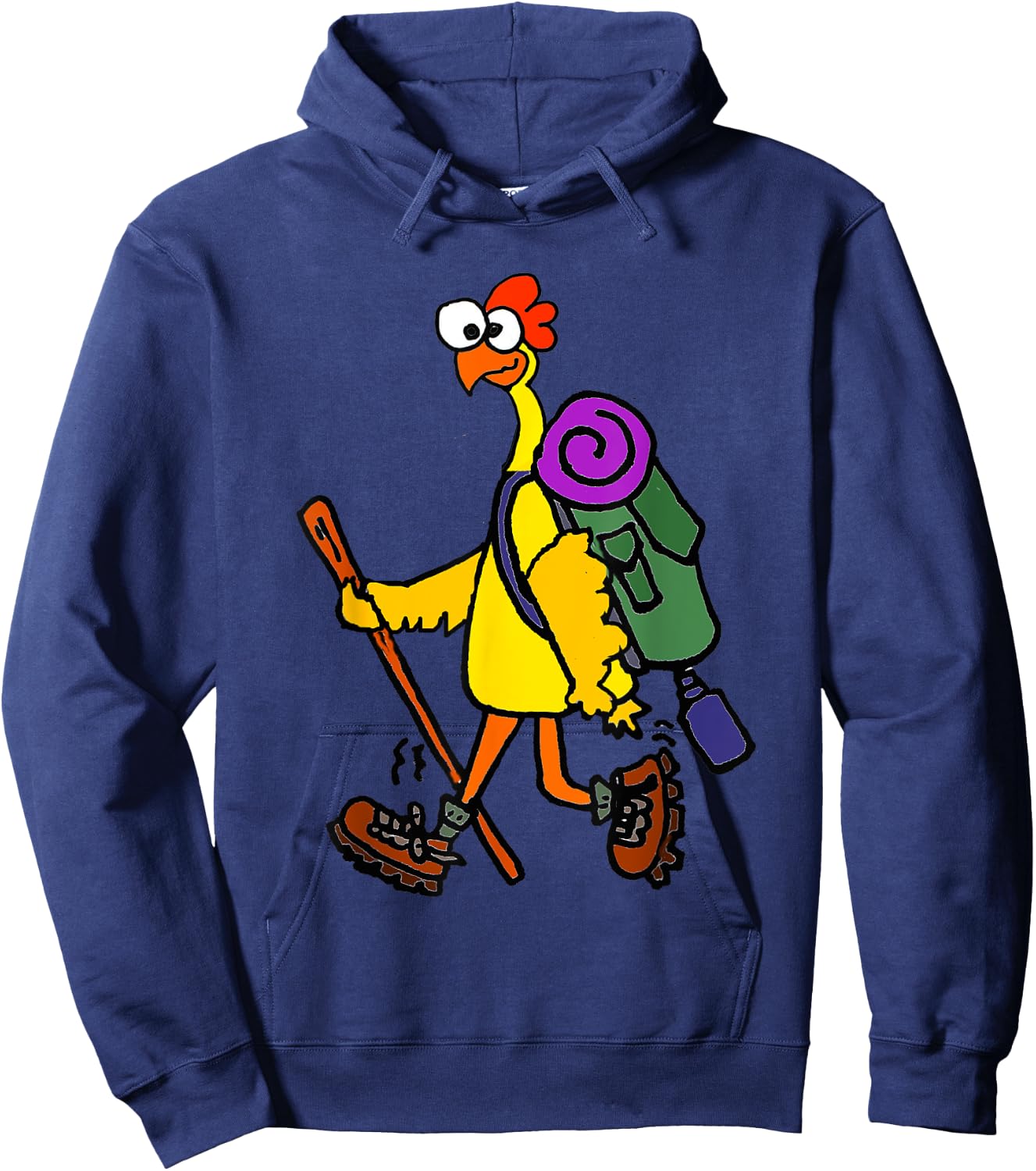 Smilealottees Funny Rubber Chicken Hiking Cartoon Hoodie - Hoodie | Navy