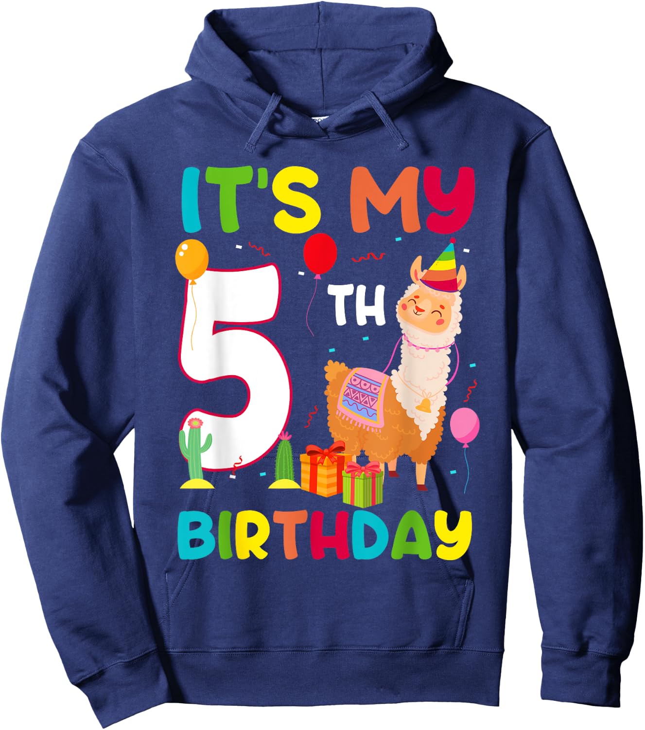 It's My 5th Birthday Cute Llama Alpaca 5 Year Old Birthday Hoodie - Hoodie | Navy