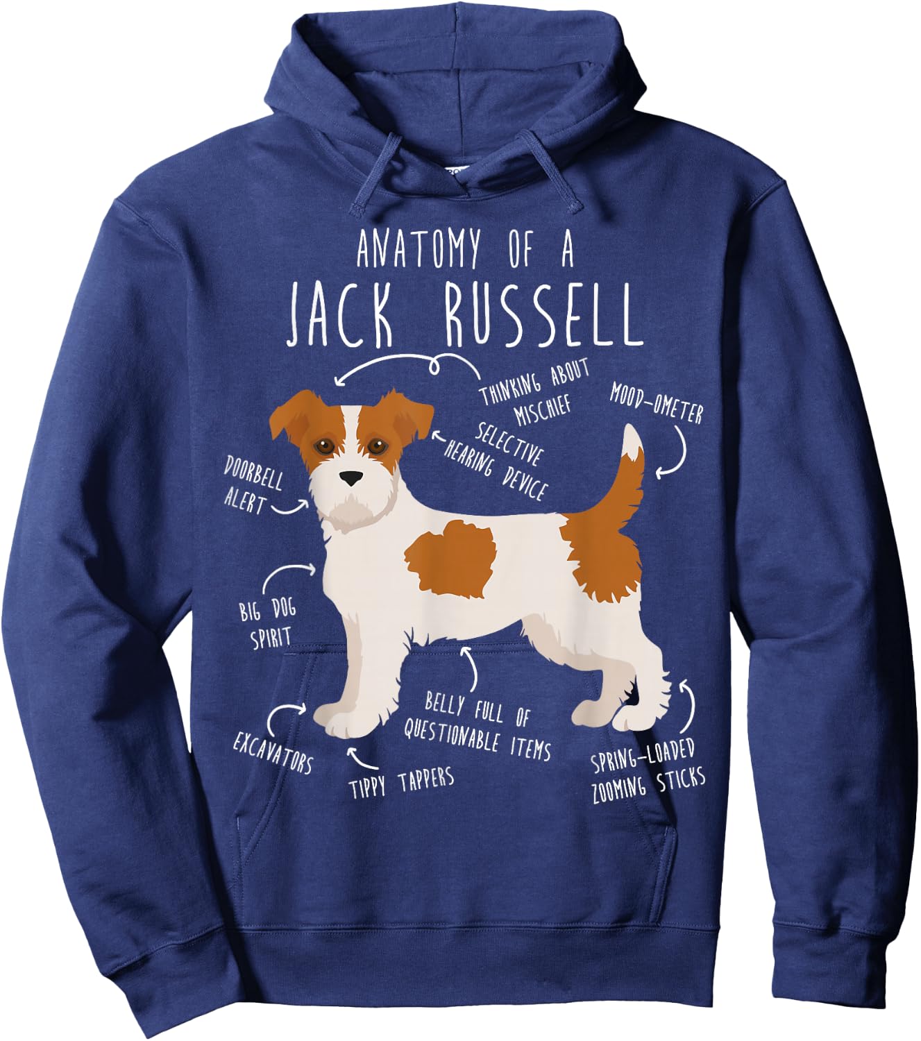 Broken Coat Jack Russell Terrier Anatomy, Cute Funny Pet JRT Hoodie - Hoodie | Navy