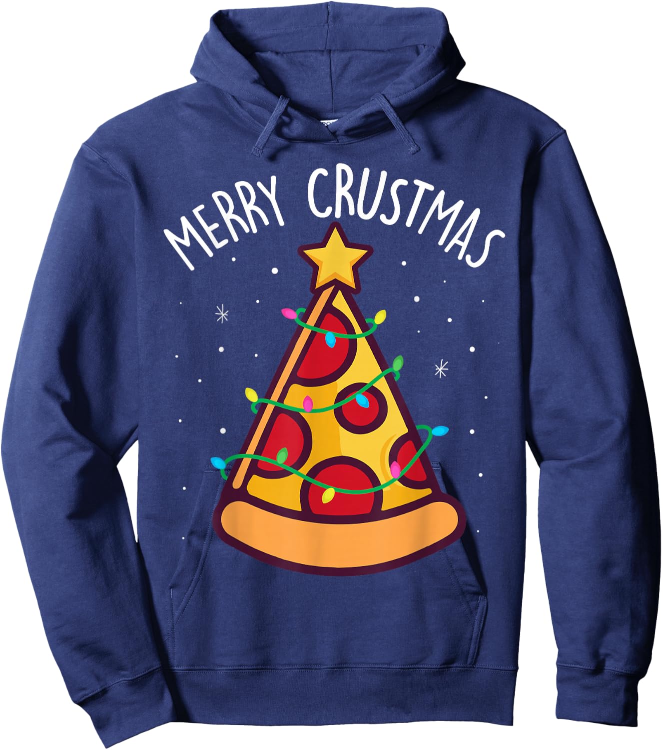 Funny Merry Crustmas Pizza Christmas Tree Kids Toddler Sleep Hoodie - Hoodie | Navy
