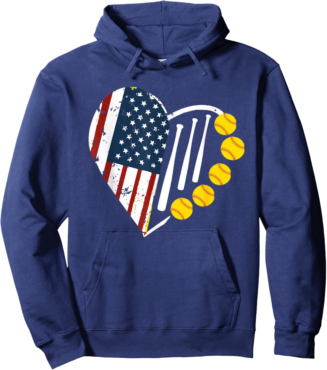 Softball American Flag 4th of July Hoodie - Hoodie | Navy