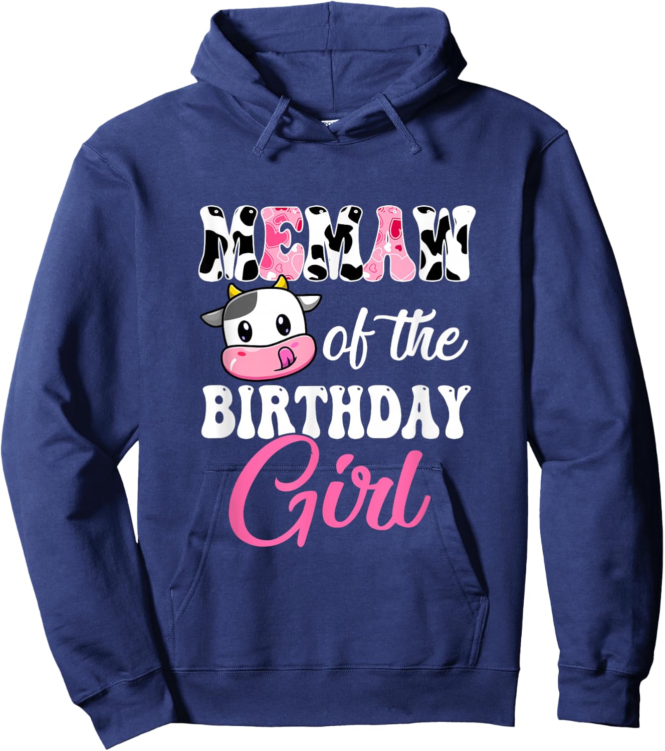 Memaw Of The Birthday Girl Farm Cow 1st Birthday Girl Hoodie - Hoodie | Navy