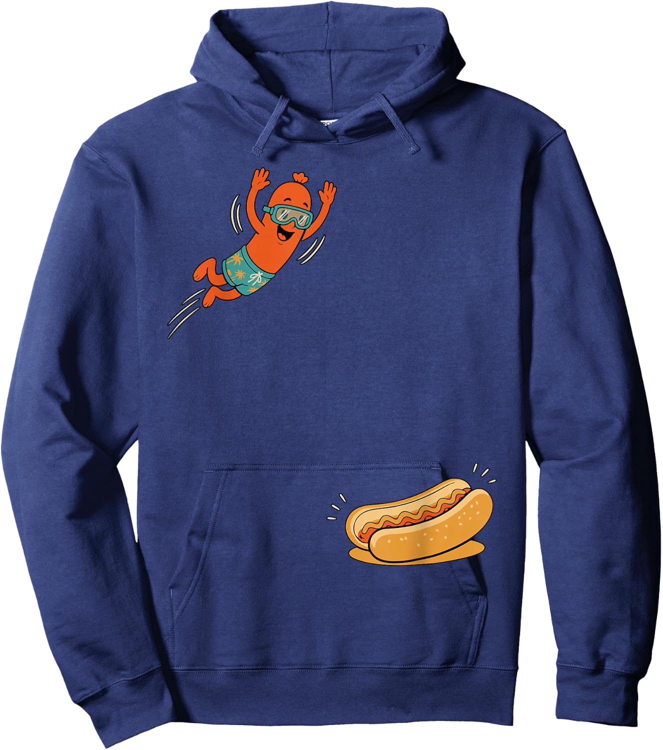 Funny Hot Dog Jumping Into Bun Sausage BBQ High Dive Hoodie - Hoodie | Navy