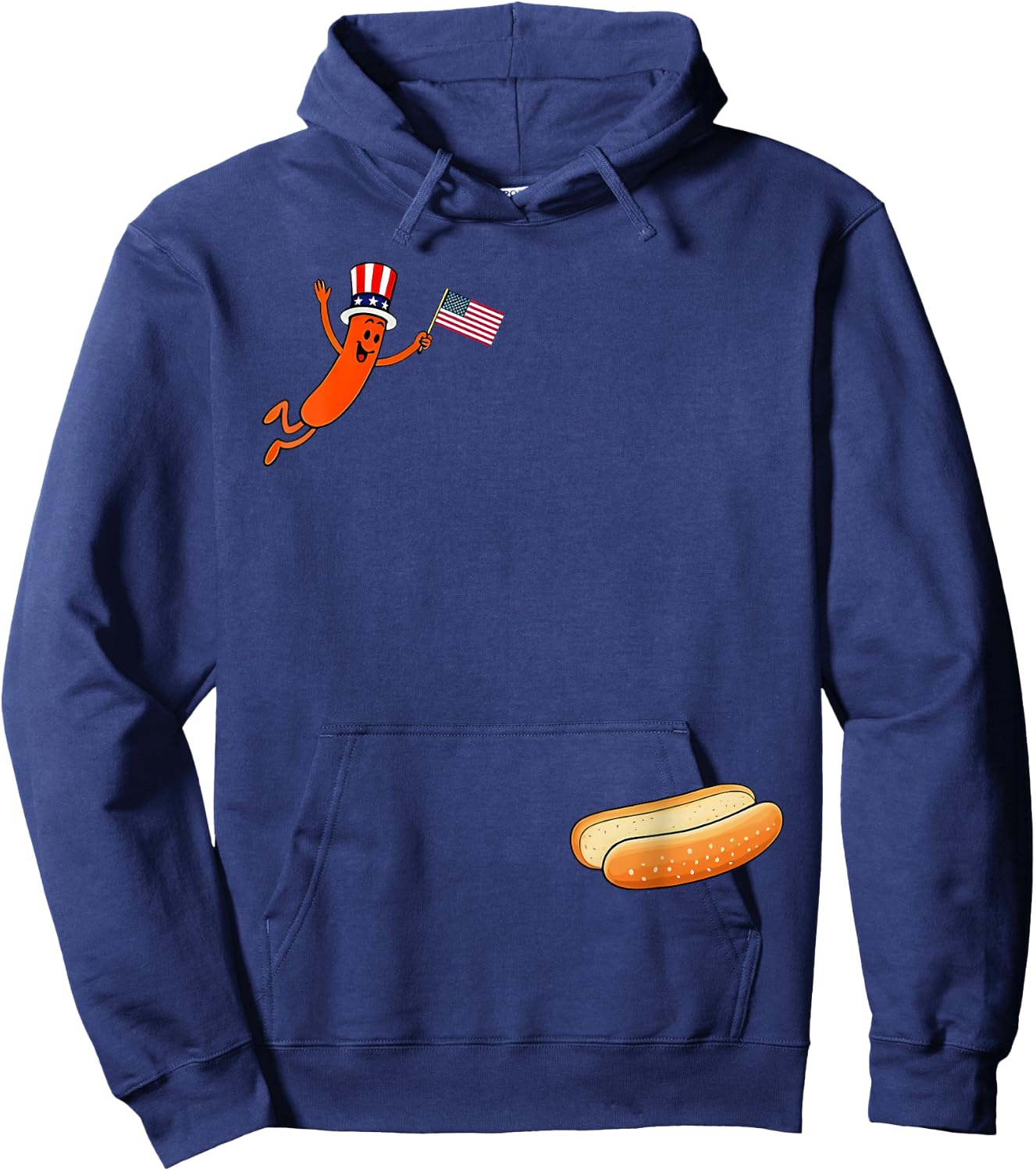 Hotdog Freedom Dive Funny Uncle Sam Hot Dog Jumping Into Bun Hoodie - Hoodie | Navy