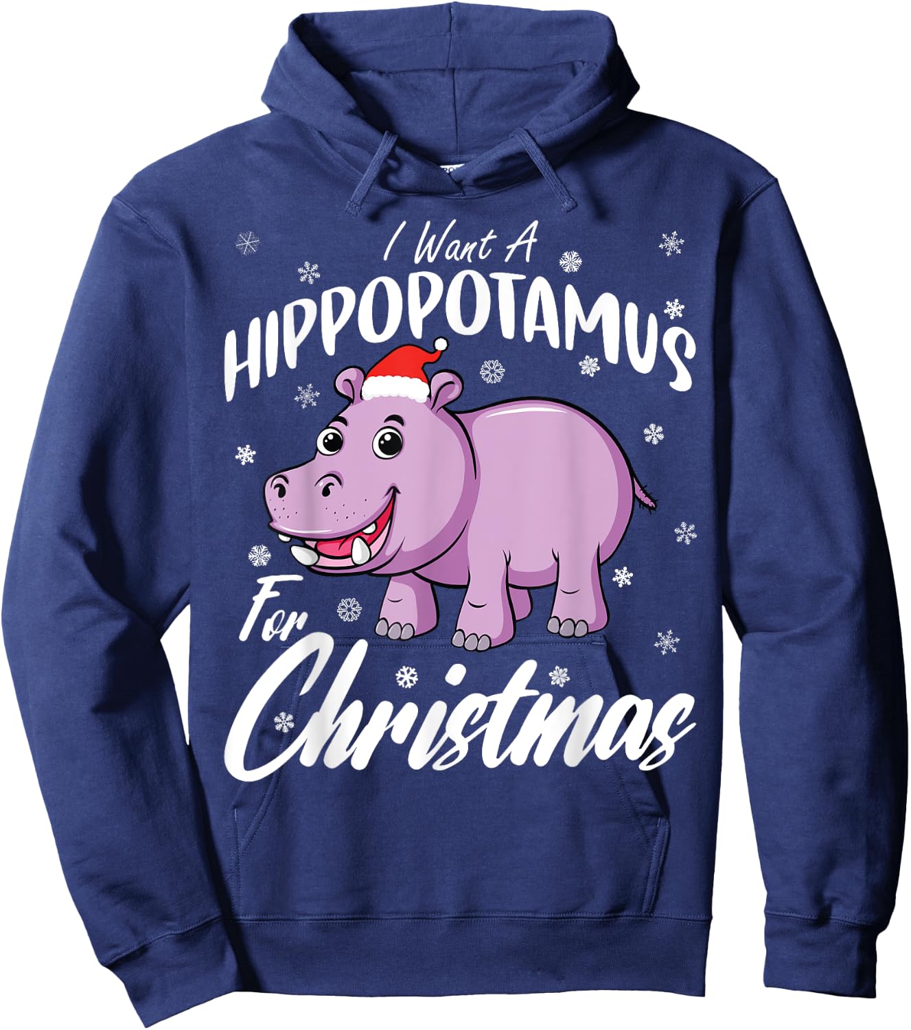 Christmas Hippo Shirt by T&T -Kids Xmas Hippo Black Small Hoodie - Hoodie | Navy