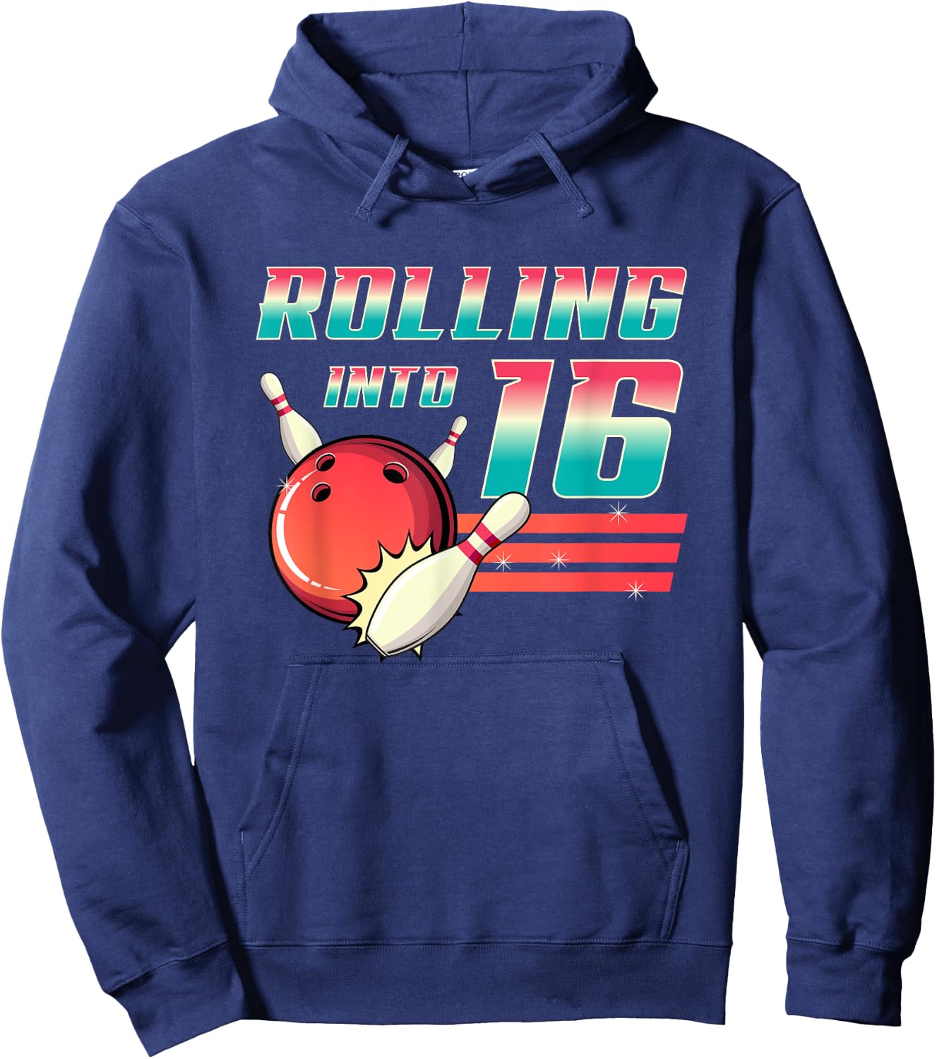 Rolling Into 16 Years Old Bowling Party 16th Birthday Retro Hoodie - Hoodie | Navy