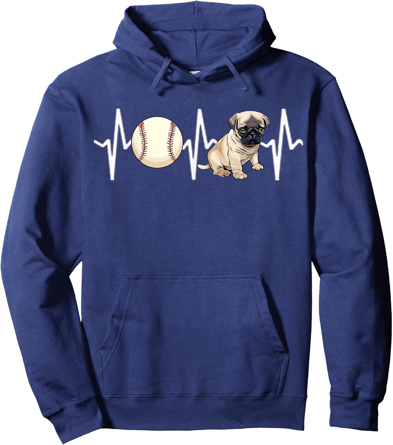 Baseball Pug Heartbeat Dog Lover Women Kids Hoodie - Hoodie | Navy