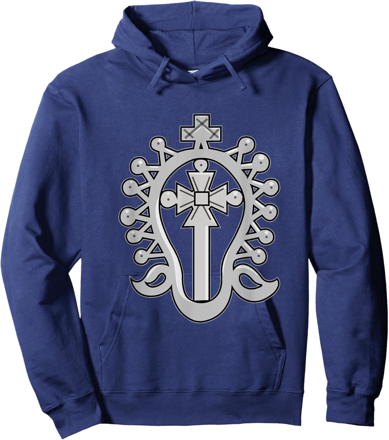 Lalibela Cross Ethiopian Christian Silver Cross Hoodie - Hoodie | Navy