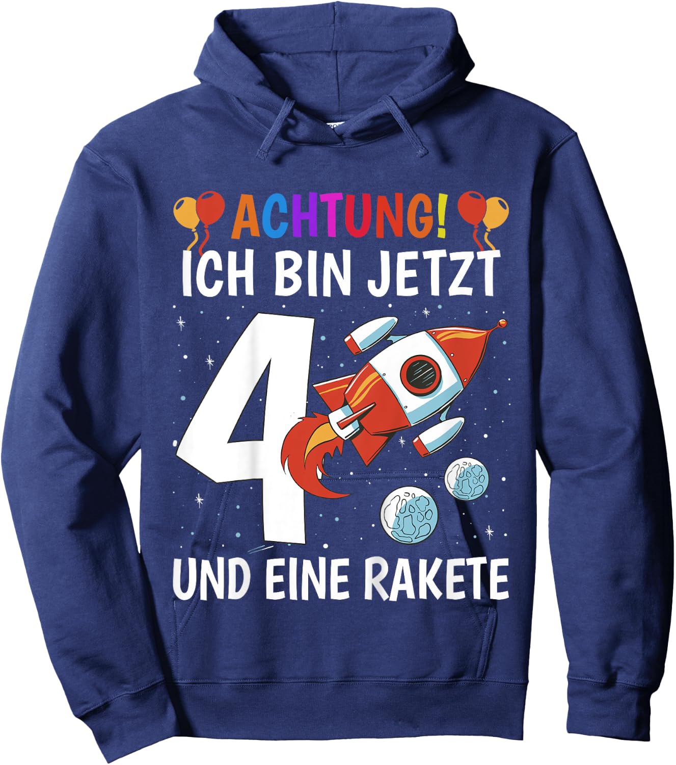 Children's 4th Birthday Boys 4 Years - Planets Space Rocket , black Hoodie - Hoodie | Navy