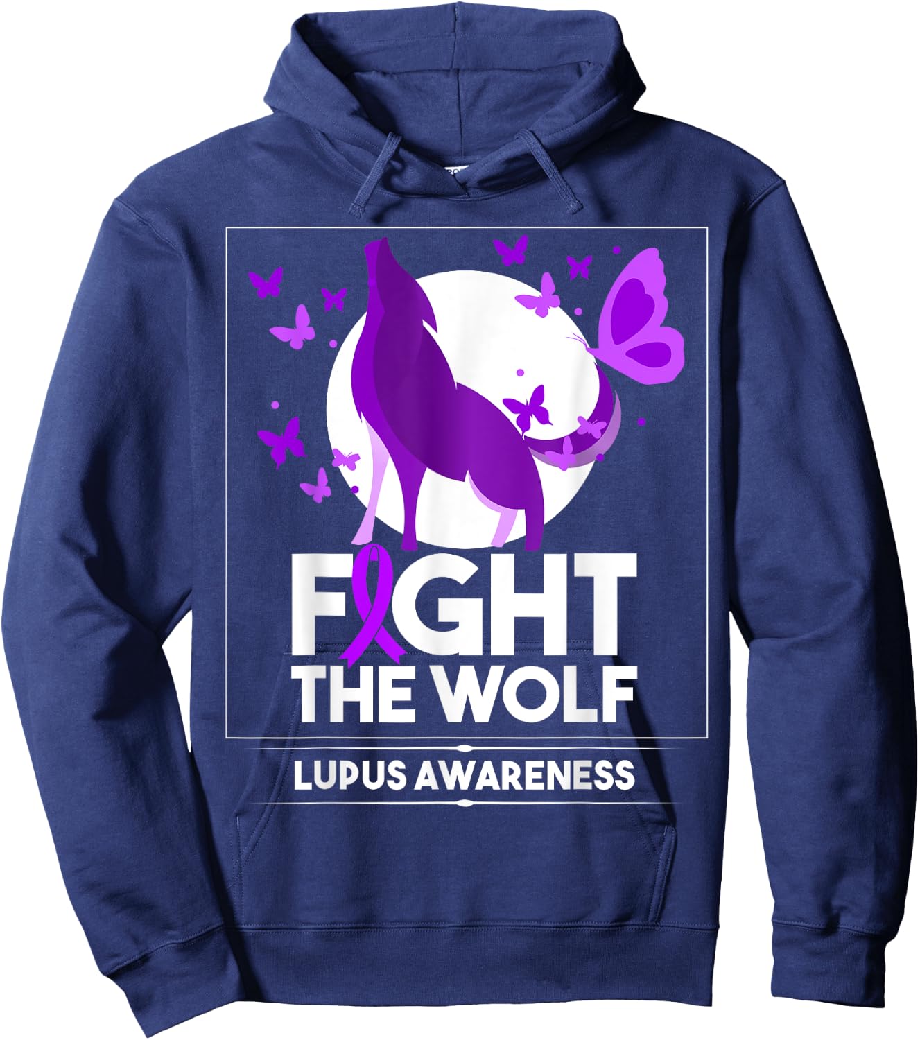 Lupus Awareness Month Fight the Wolf Purple Ribbon Hoodie - Hoodie | Navy