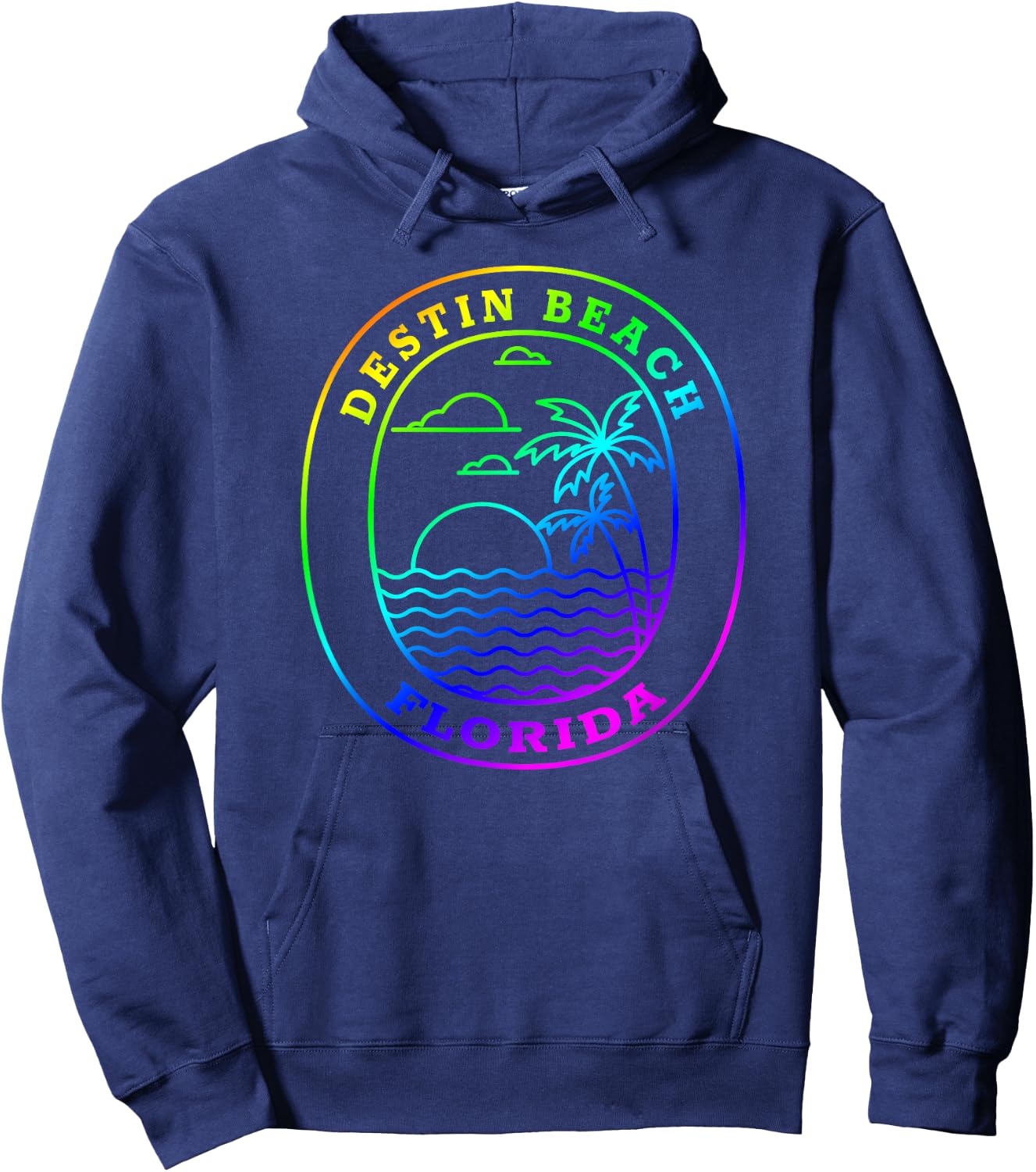 Destin Beach Florida USA Rainbow Palm Tree Beach Vacation Hoodie - Hoodie | Navy