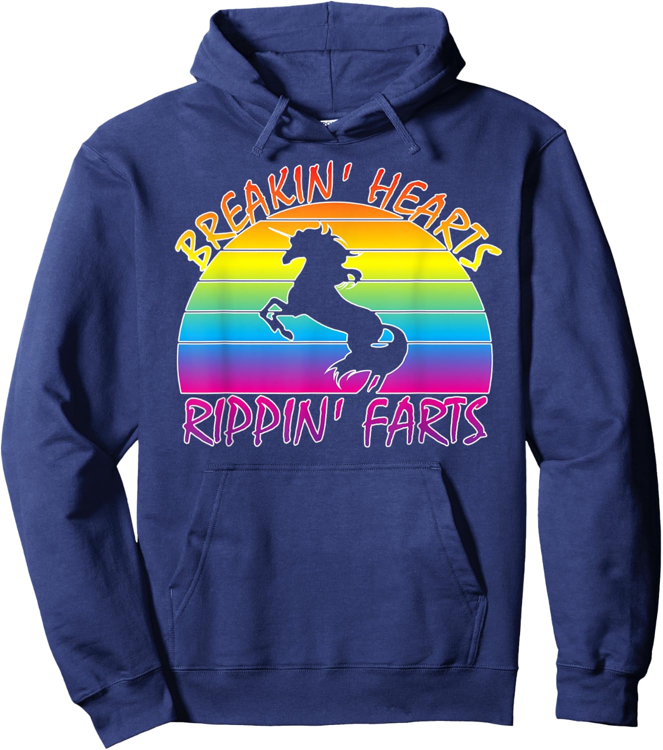 Funny Rainbow Unicorn Breaking Hearts Ripping Farts Hoodie - Hoodie | Navy