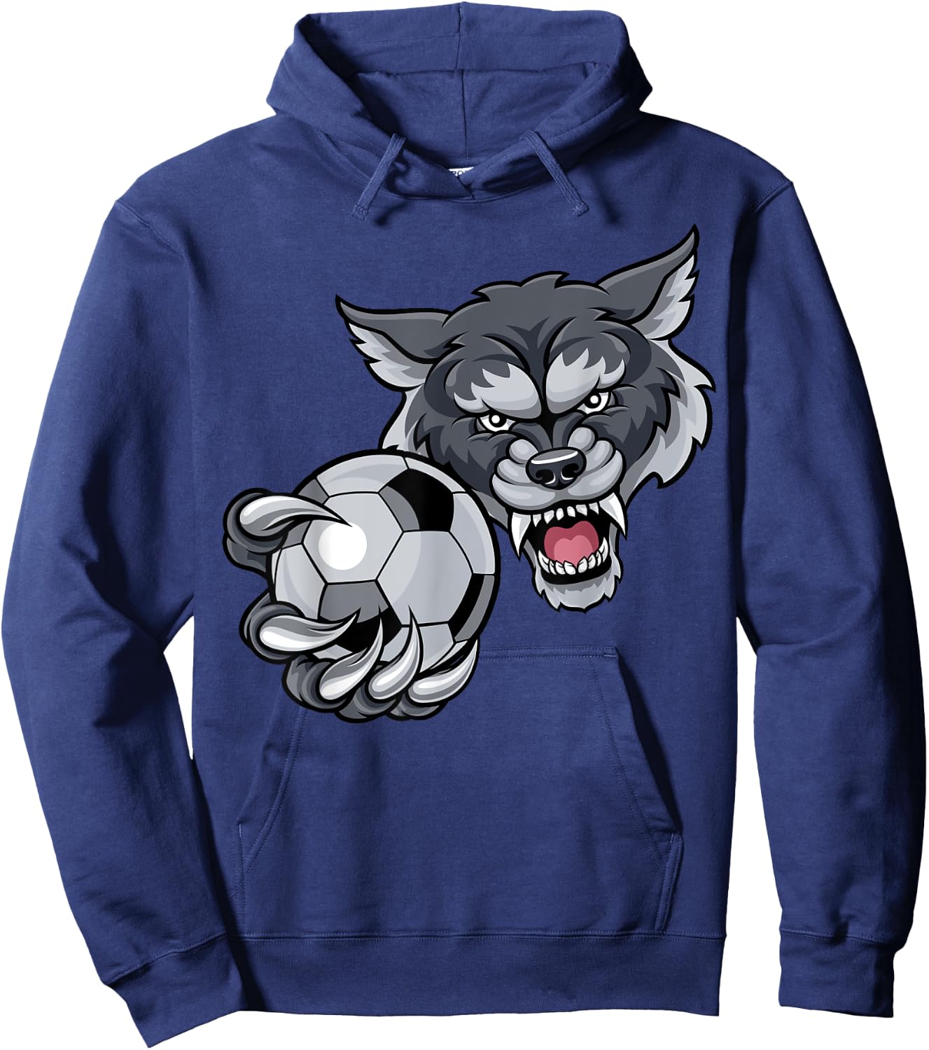 Wolf Sports Team Mascot Holding Soccer Football Ball Hoodie - Hoodie | Navy