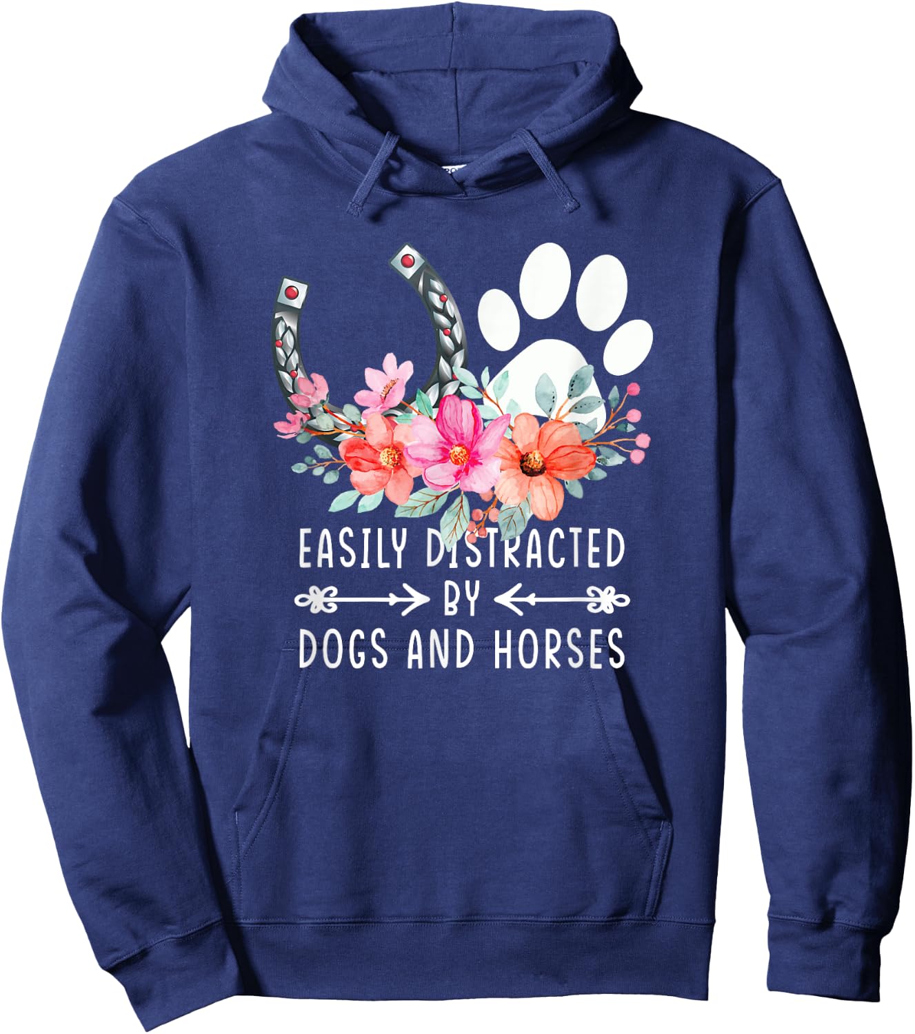 Easily Distracted By Dogs And Horses Xmas Gift Hoodie - Hoodie | Navy