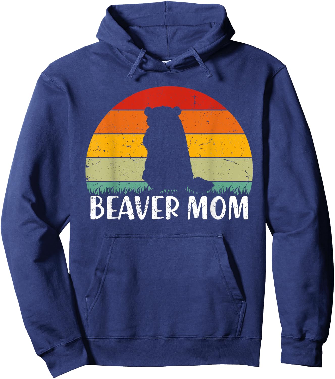 Animal Lover Beaver Mom Mother's Day Retro Vintage Hoodie - Hoodie | Navy