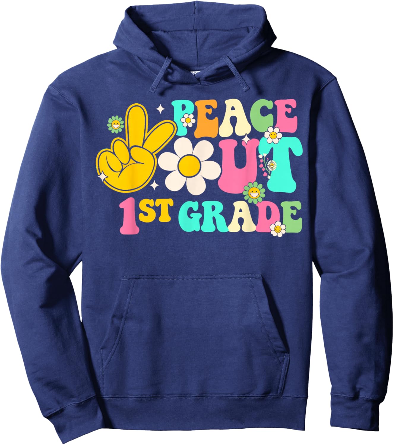 Peace Out 1st Grade, Last Day of School Groovy Hoodie - Hoodie | Navy