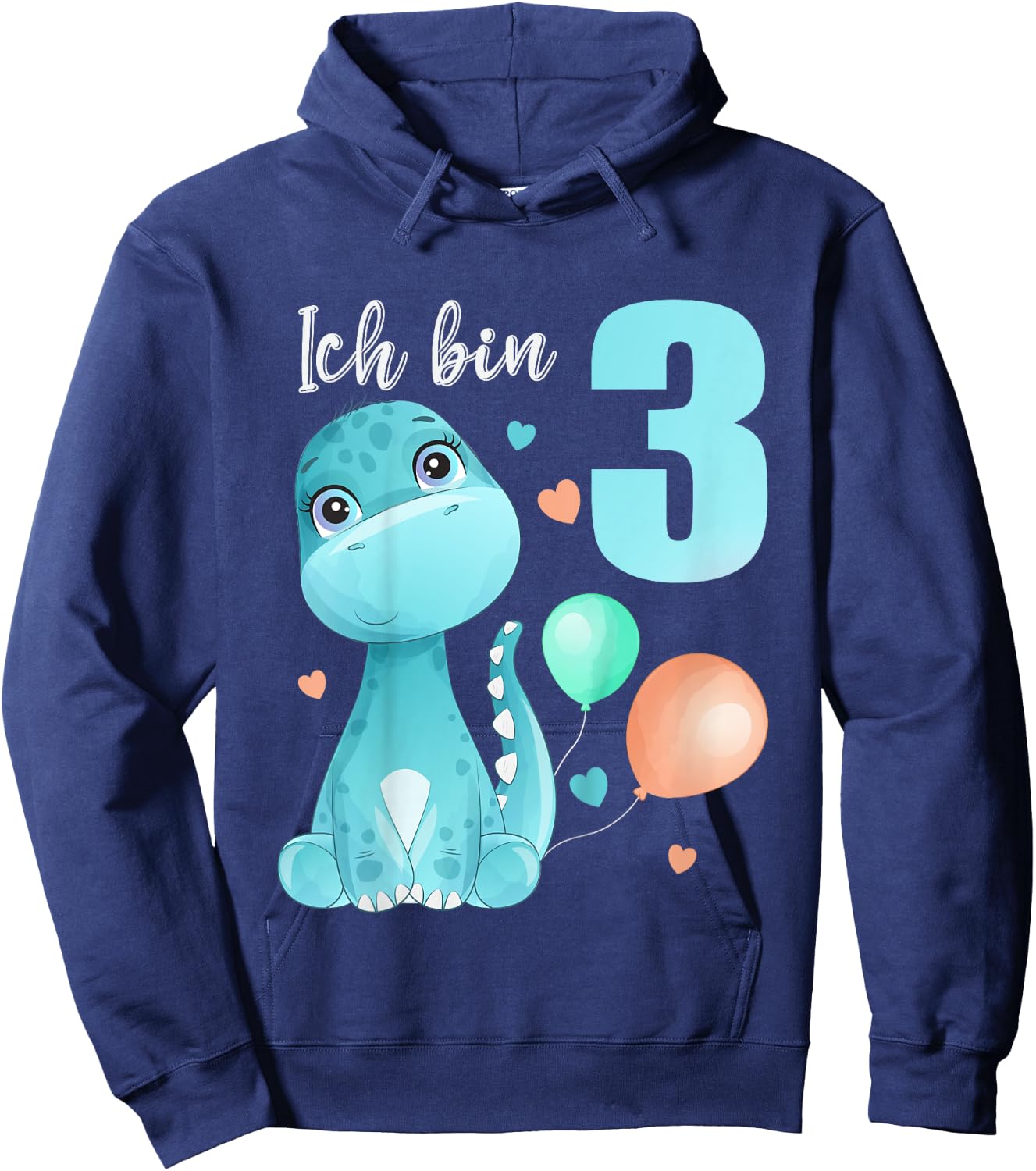 Kids 3 Years Old I'm 3 Dino Dinosaur T-Rex 3rd Birthday , black Hoodie - Hoodie | Navy